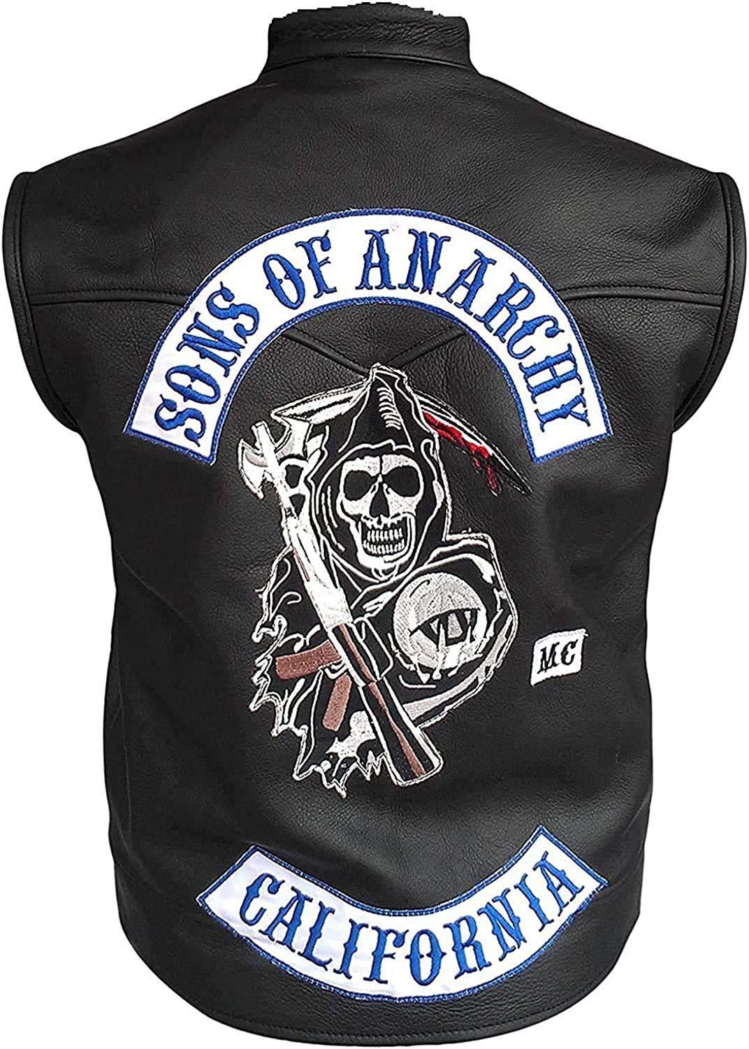 A-star plus Men's SOA Motorcycle Biker Club Faux Leather Anarchy Vest (US, Alpha, XX-Large, Regular, Regular, Black)