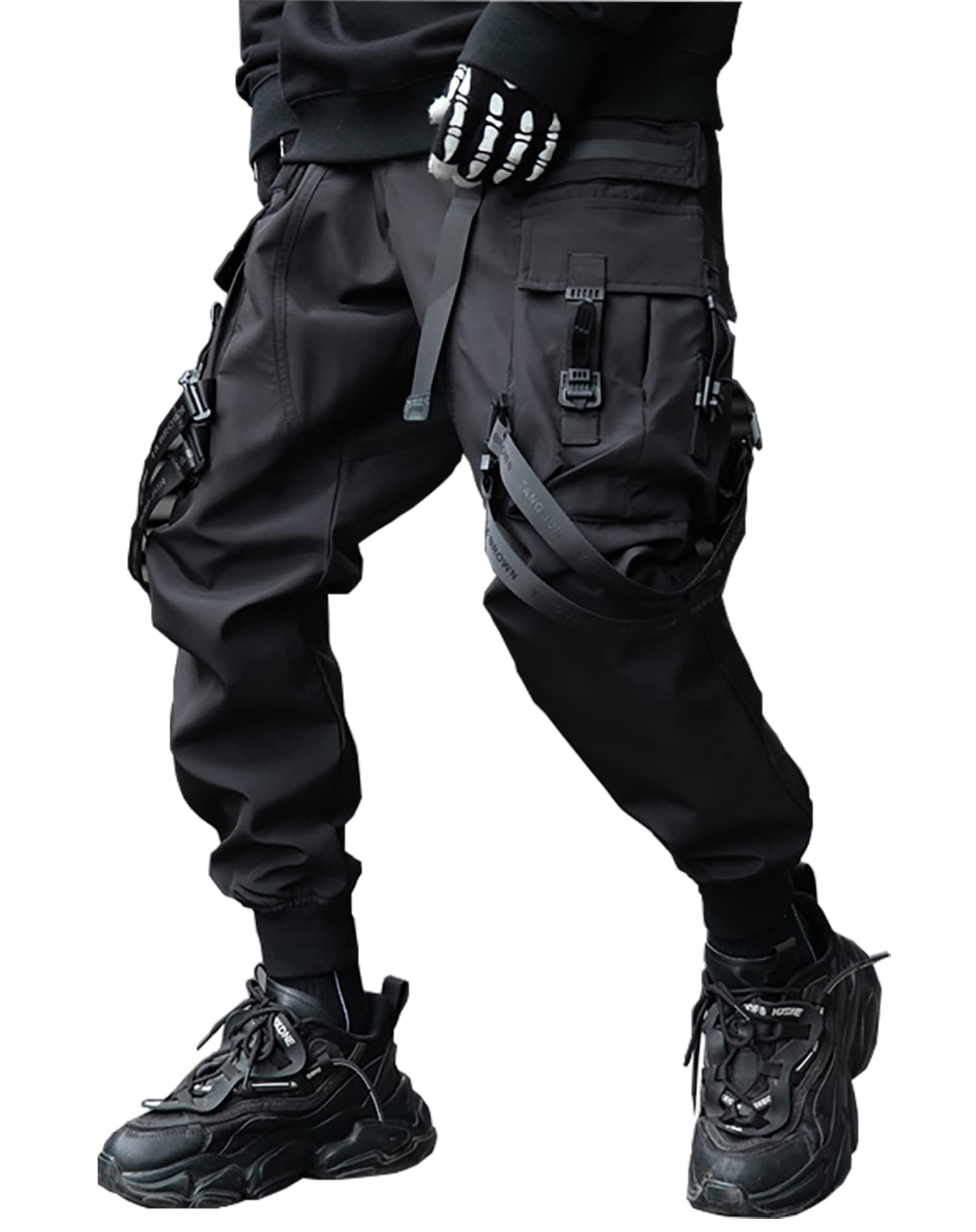 Niepce Inc Streetwear Techwear Jogger Cargo Pants for Men, Black, Large