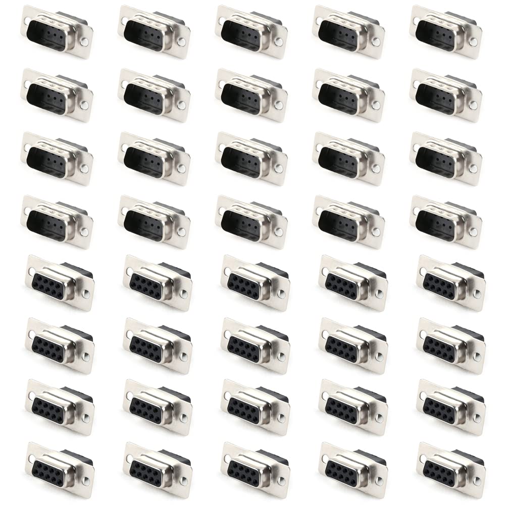 JRready ST6238 DB9 Accessories Connectors Female to Male 9 Pin D-SUB Crimp Type Connector 20 Female and 20 Male PBT Insulator for RS232 CNC Industrial Communication Equipment