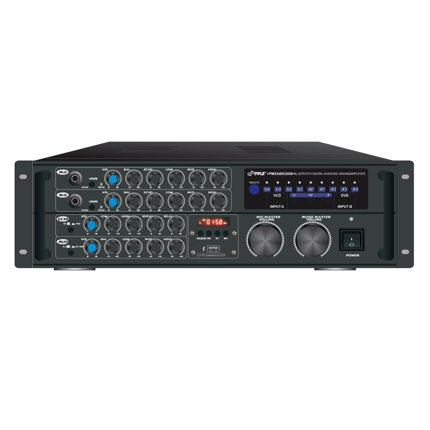 Pyle PMXAKB2000 Bluetooth Stereo Mixer Karaoke Amplifier 2000 Watt