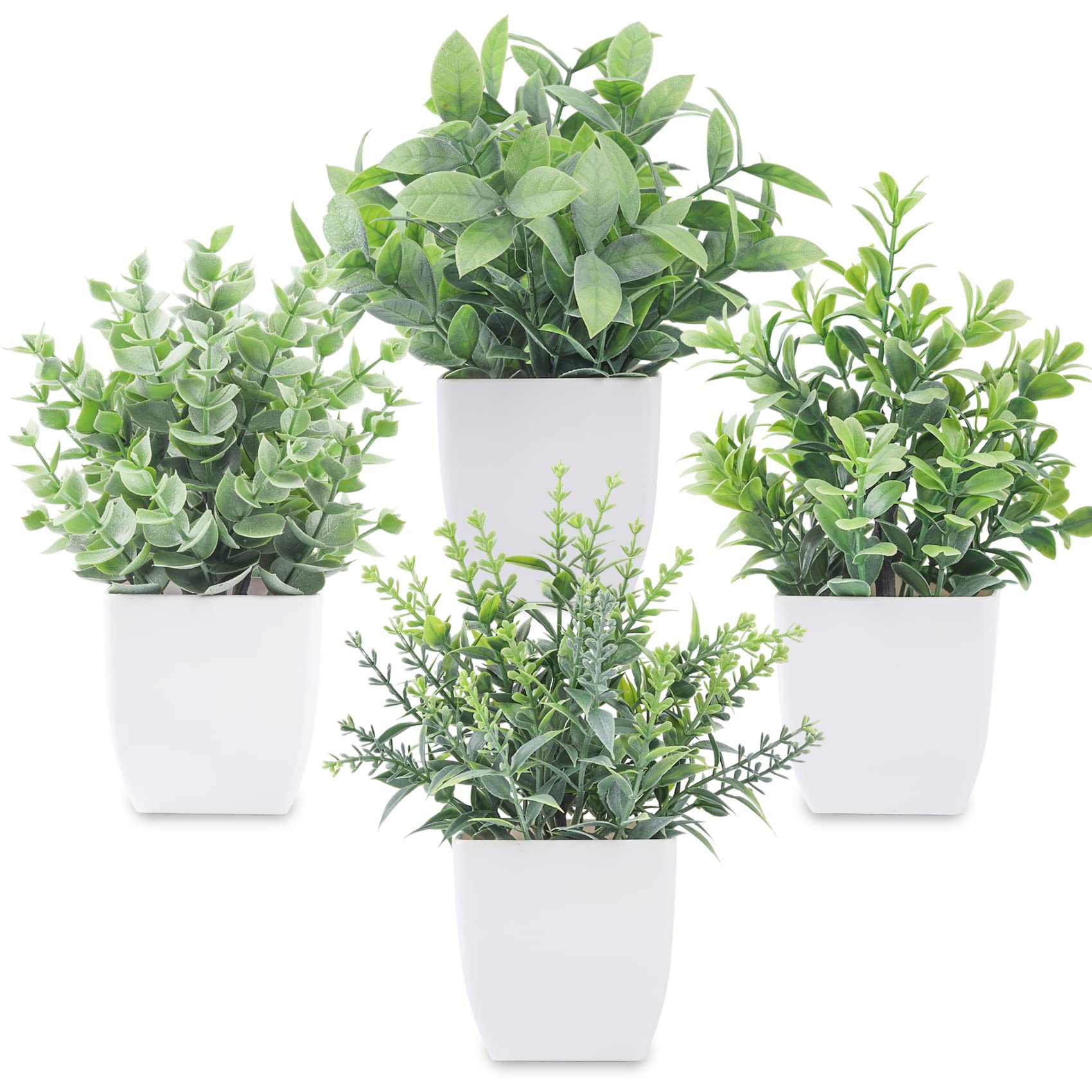Der Rose 4 Pack 7" Mini Fake Plants, Artificial Plants for Bathroom Decor
