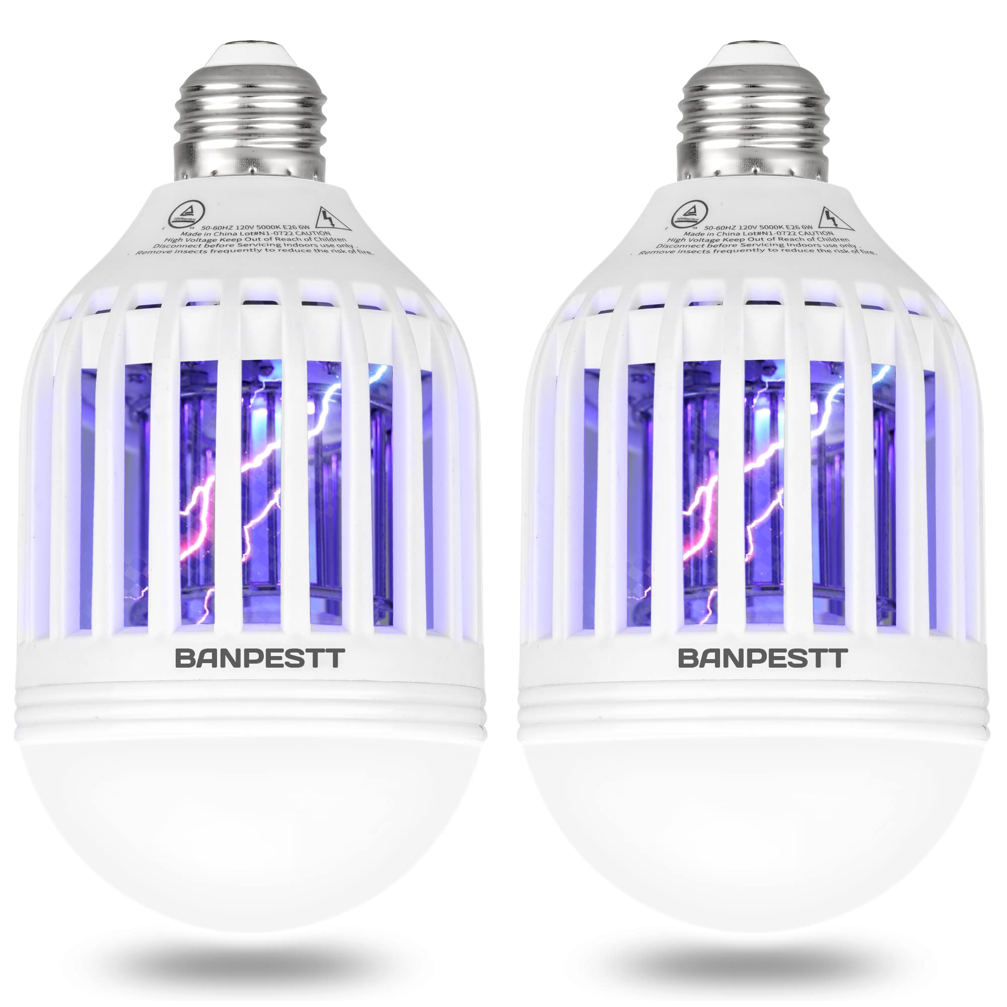 [2-Pack] BANPESTT Bug Zapper Light Bulb 2-in-1 Indoor Mosquito Zapper Gnat Trap- Electric Fly Insect Killer&Bug Catcher for Home Backyard Patio