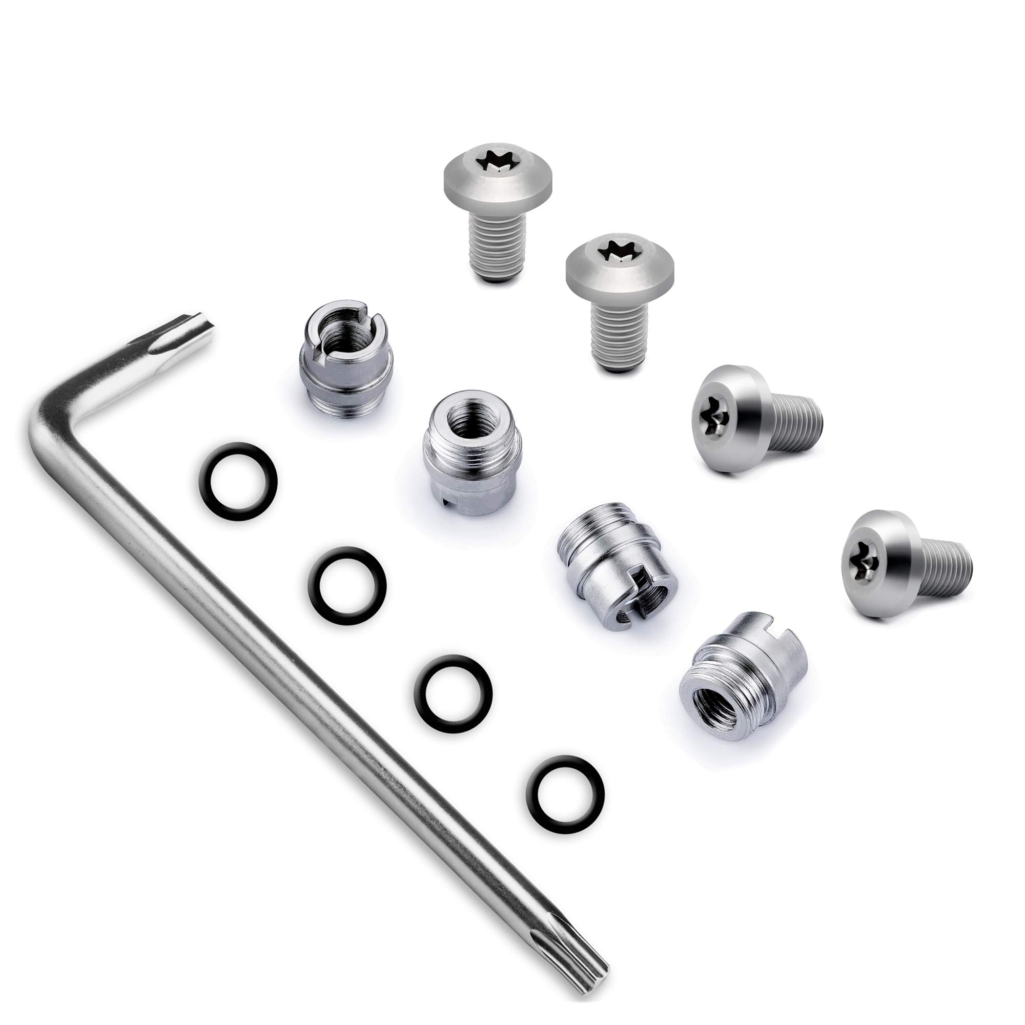 Guuun 1911 Grip Screws & Bushings, T10 Torx Key, 4 O Rings, Stainless Steel Silver - Standard Height 0.28''