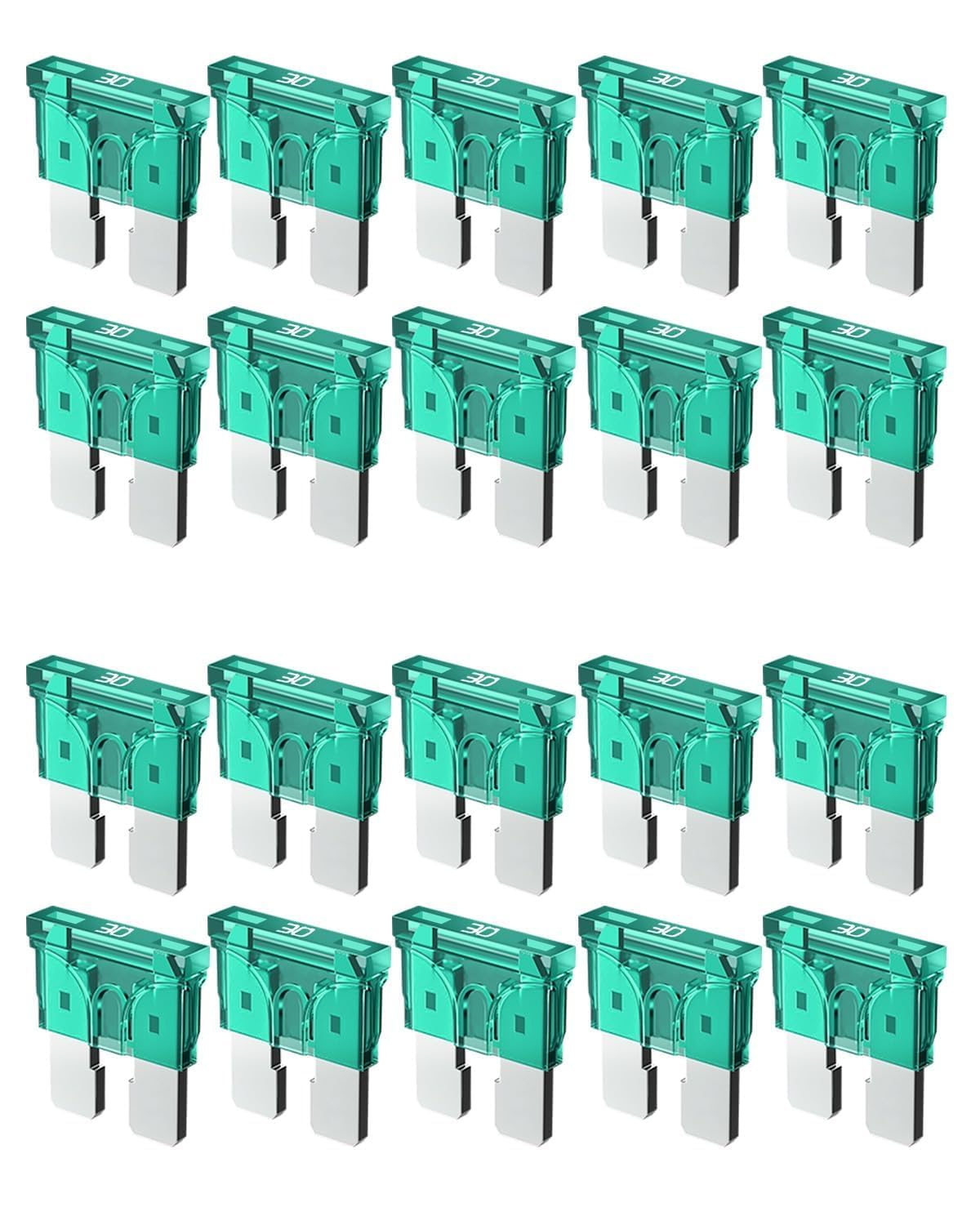 Riseuvo 30 AMP Standard Blade Fuses, 30A Automotive Replacement, 20Pcs