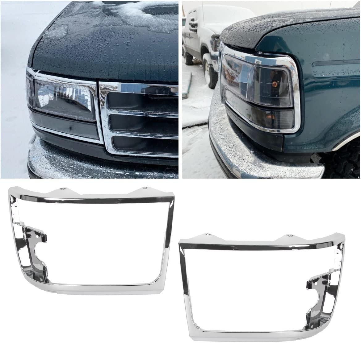 HECASA Headlight Chrome Trim Bezel Compatible with 1992-96 Ford Bronco F150 Truck 1992-97 F250 F350 F450 Truck RH & LH Headlamp Doors Pair Set