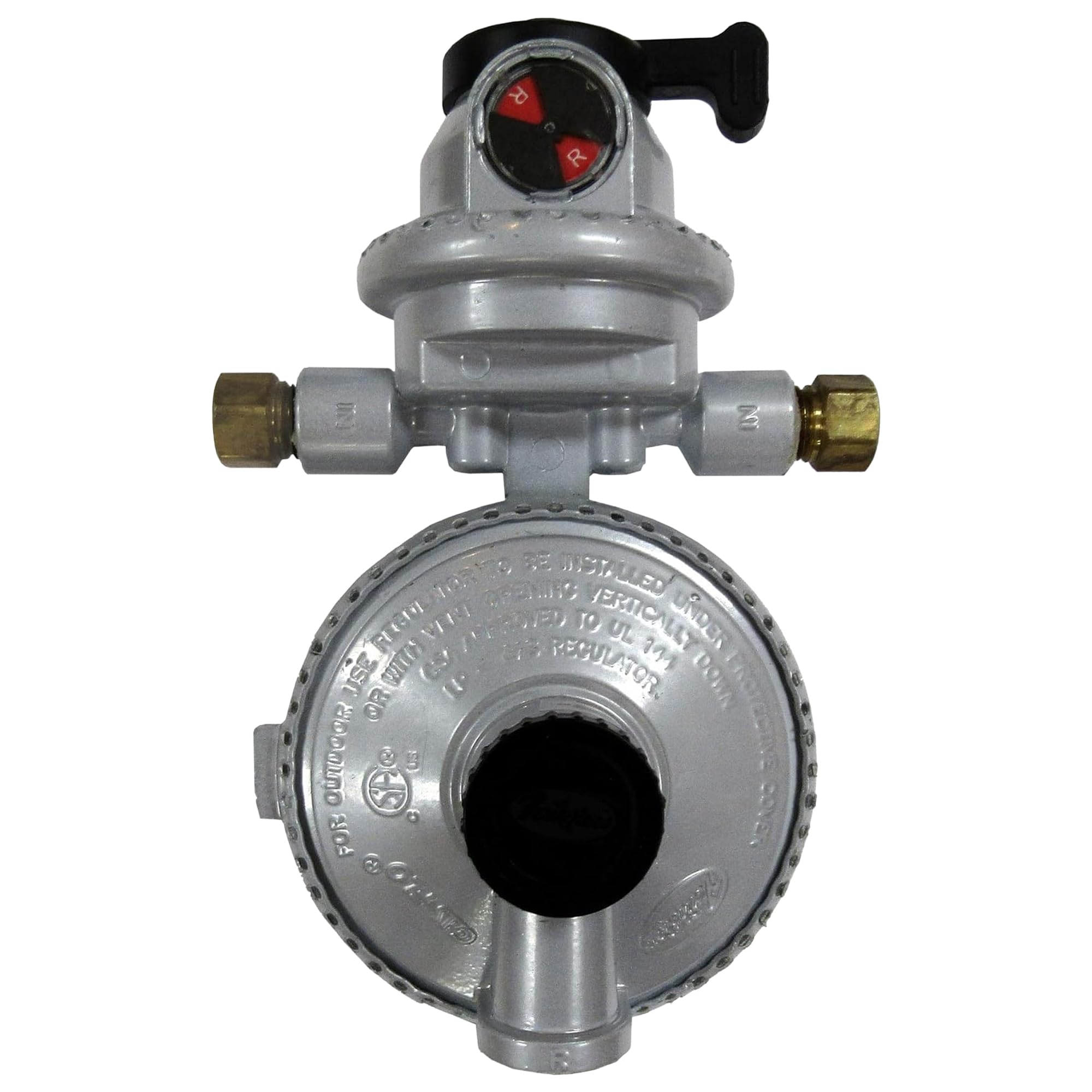 Fairview GR-9984 RV Camper LP Propane 2-Stage Automatic Changeover Regulator – Dual Tank Auto Changeover, 345,000 BTU, 11" WC, 3/8" NPT Outlet, 1/4" Inverted Flare Inlets, 8" x 4" x 3"