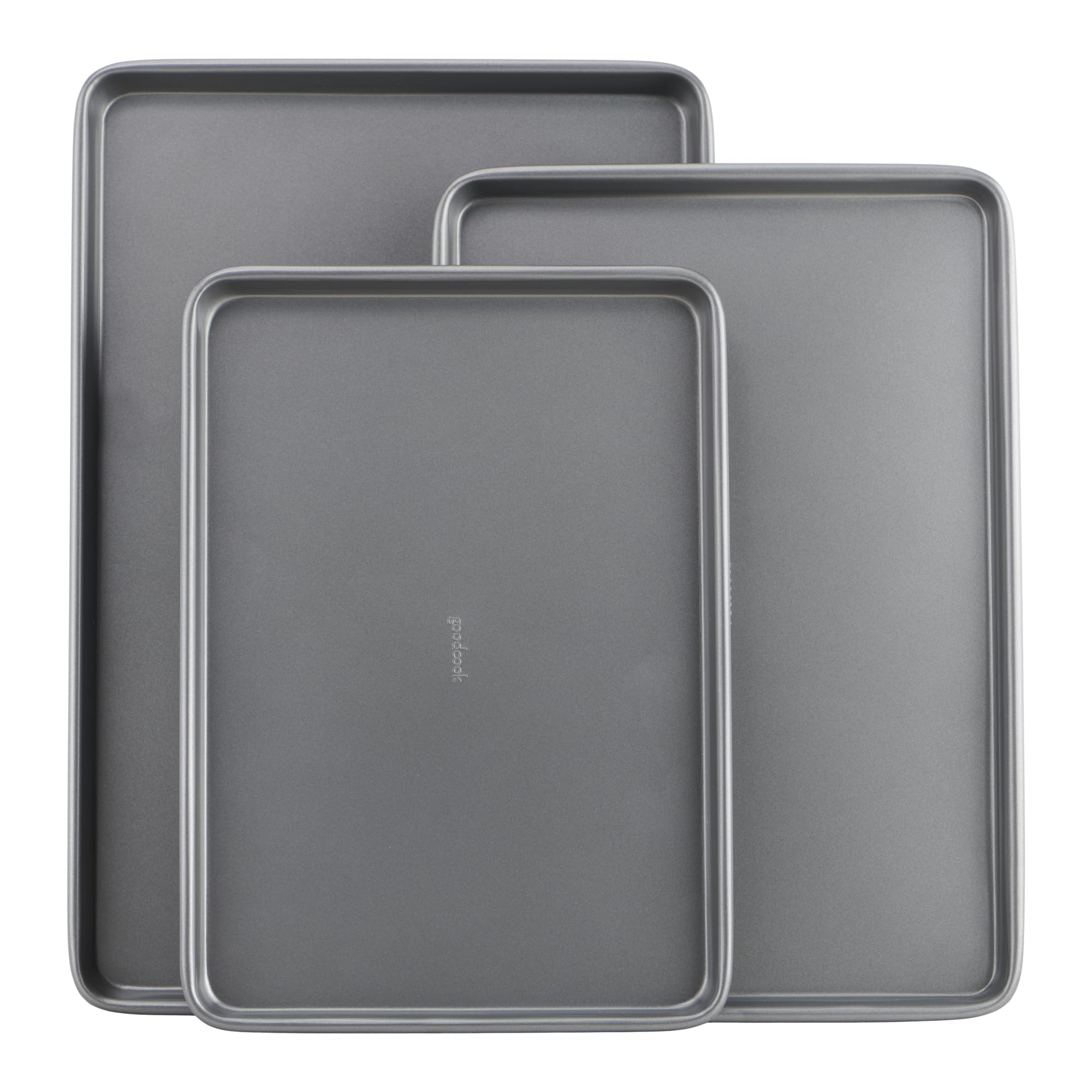 GoodCook Everyday Nonstick Baking Sheet Set, 3 Pack Includes Small (13×9) Medium (15×1) and Large (17×11) Pans Carbon Steel Construction Cookie Sheets Bakeware Set, Gray