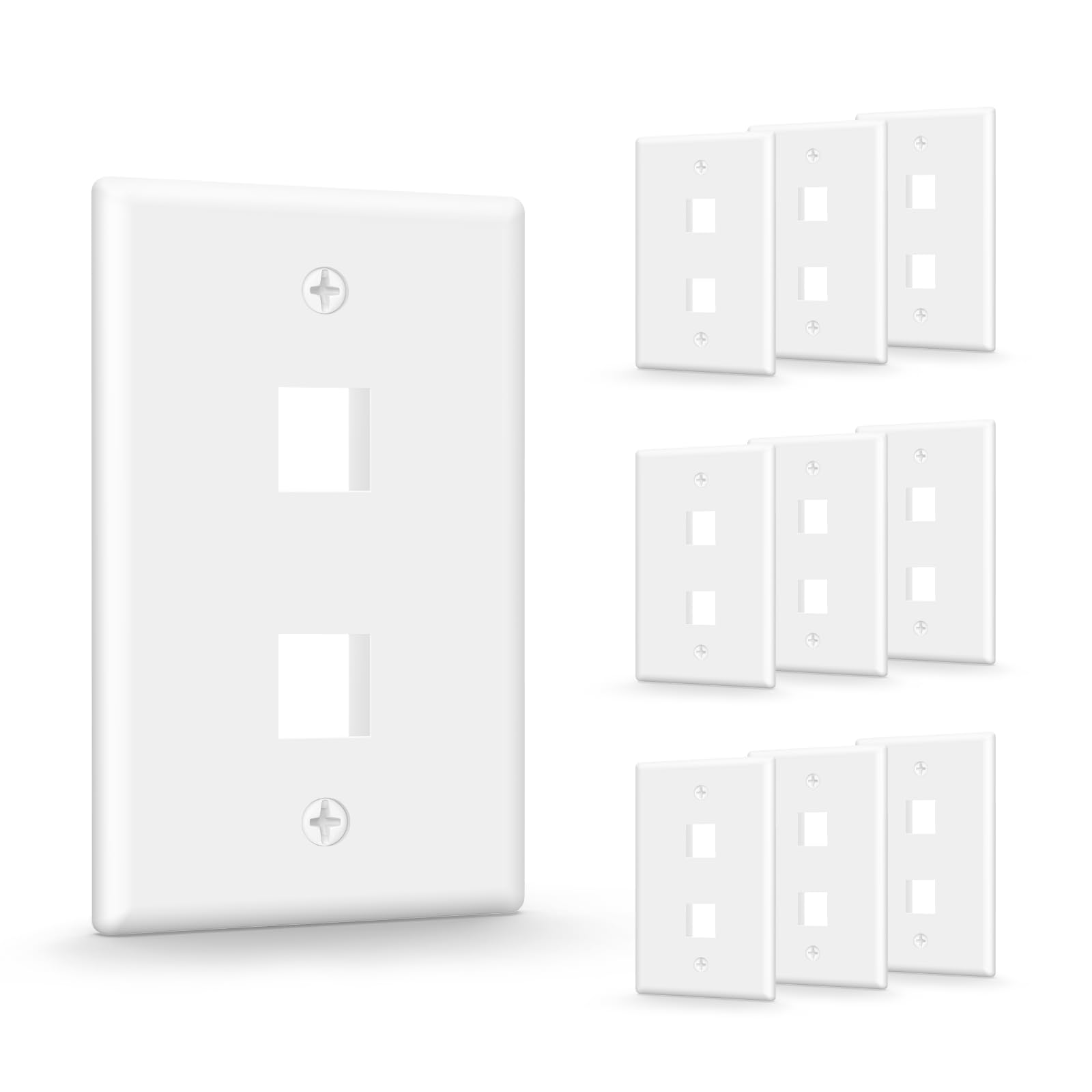 VCE UL Listed Keystone Wall Plate 2-Port, Low Profile Wall Plate for RJ45 Keystone Jack or Coupler and HDMI/Coax Modular Jack Inserts, White 10-Pack
