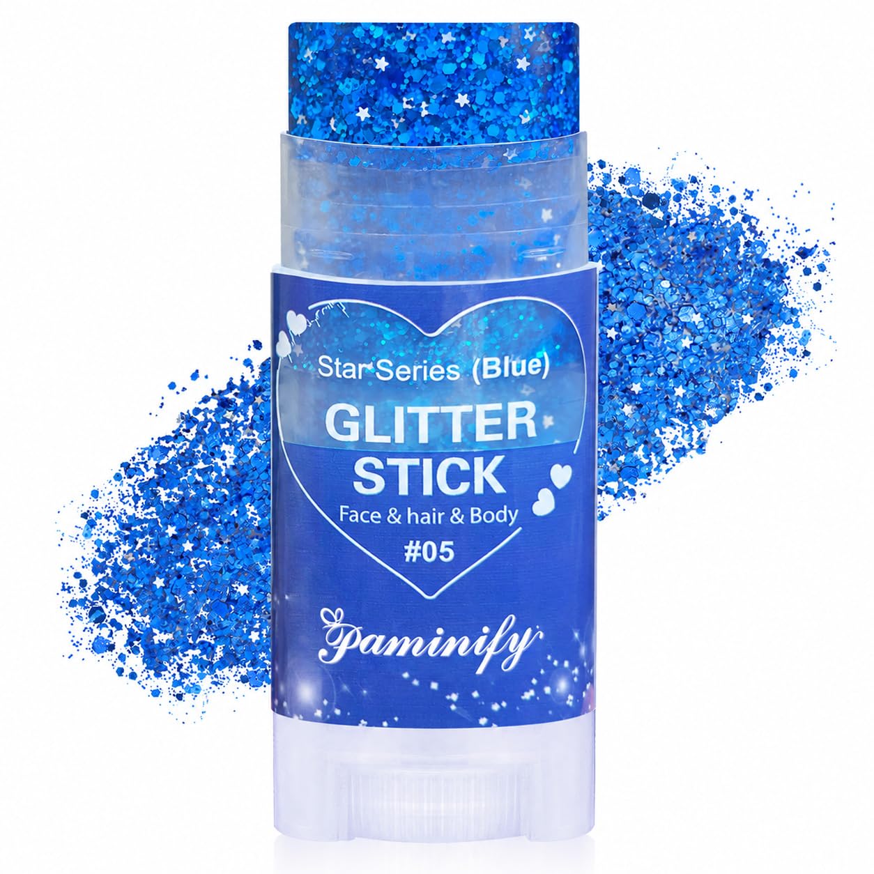 Paminify Blue Hair Glitter Stick,Royal Blue Face Glitter Stick,Singer Concert Body Glitter for Women, Rave Carnival Accessories Chunky Sequins,Waterproof Halloween Glitter Makeup for Sports Game Day