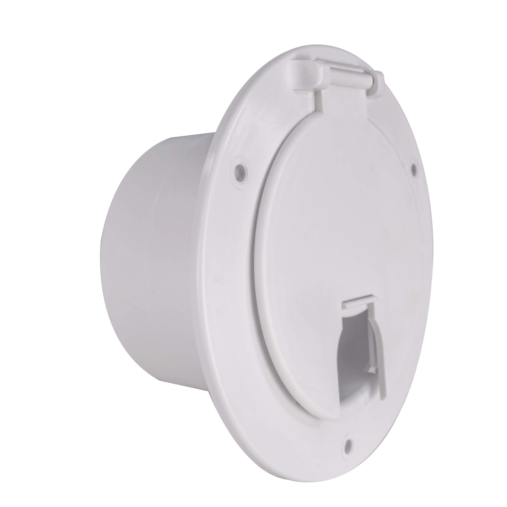 RecPro RV White Power Cord Hatch Cover | 50 Amp | Snap Lock