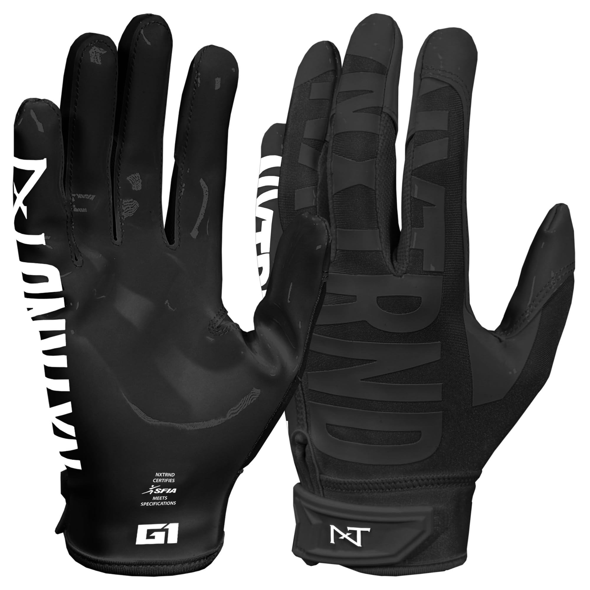 Nxtrnd G1 Pro Men's Football Gloves, Adult Sticky Receiver Gloves (Black, Medium)
