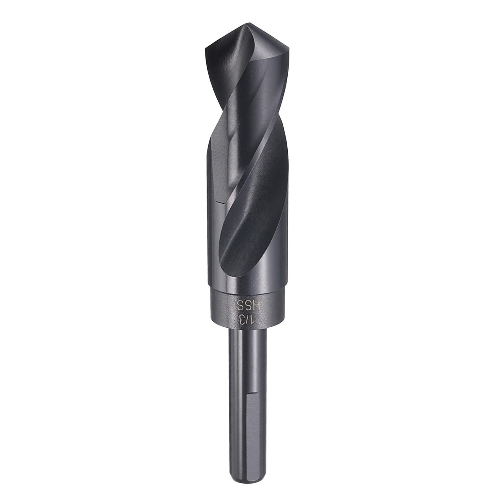 HARFINGTON 1-1/32" Drill Bit 1/2" Reduced Shank 3-Flat 4241 High Speed Steel Nitriding Black 118° Standard Point for Plastic Wood Copper Aluminum Iron Medium Soft Metal