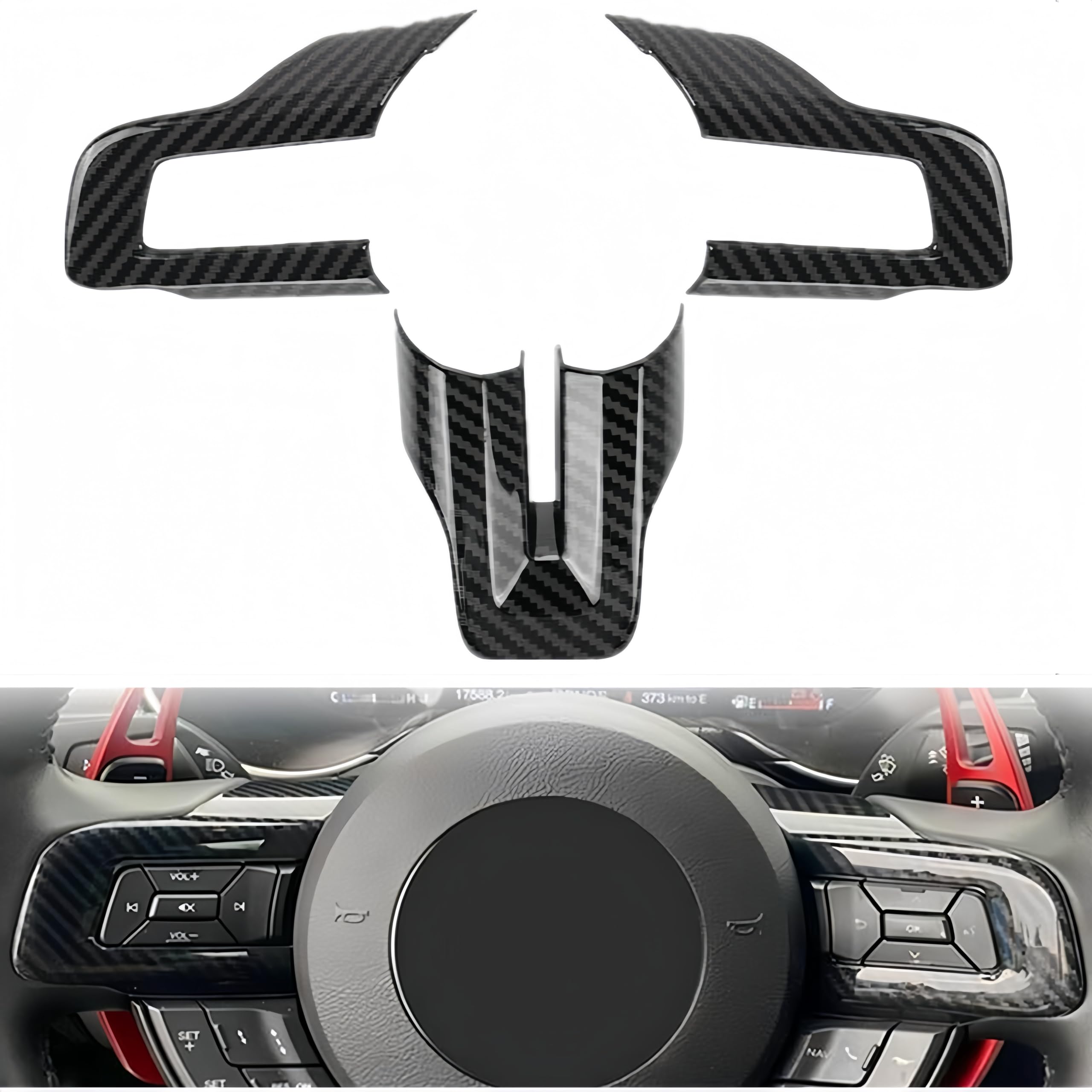 KDFUHRUI Steering Wheel Cover Trim for Ford Mustang Accessories 2015 2016 2017 2018 2019 2020 2021 2022 2023， Car Interior Accessories，Carbon Fiber (Black Carbon Fiber)