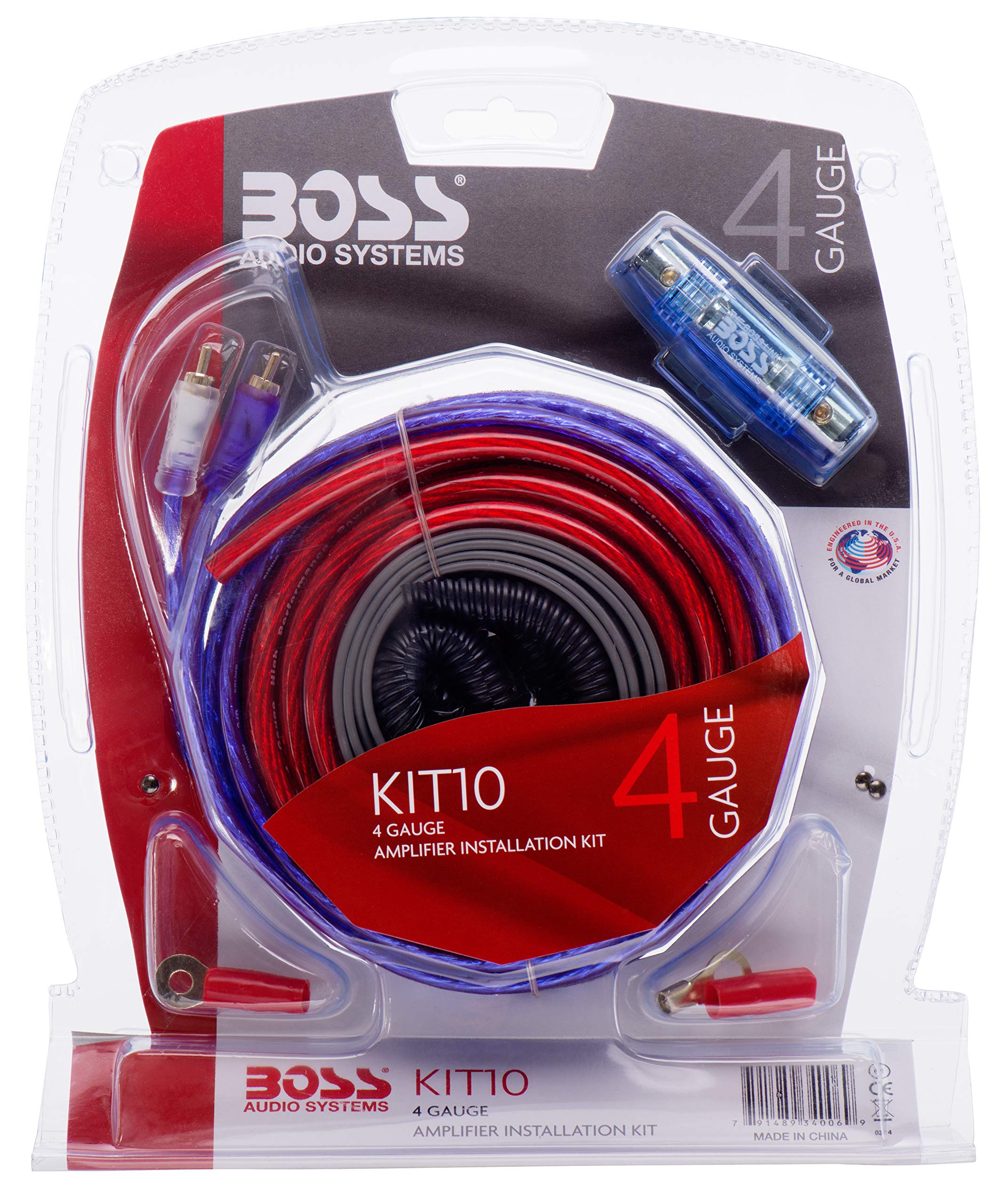 BOSS Audio Systems KIT10 4 Gauge Amplifier Installation Wiring Kit - A Car Helps You Make Connections and Brings Power to Your Radio, Subwoofers Speakers