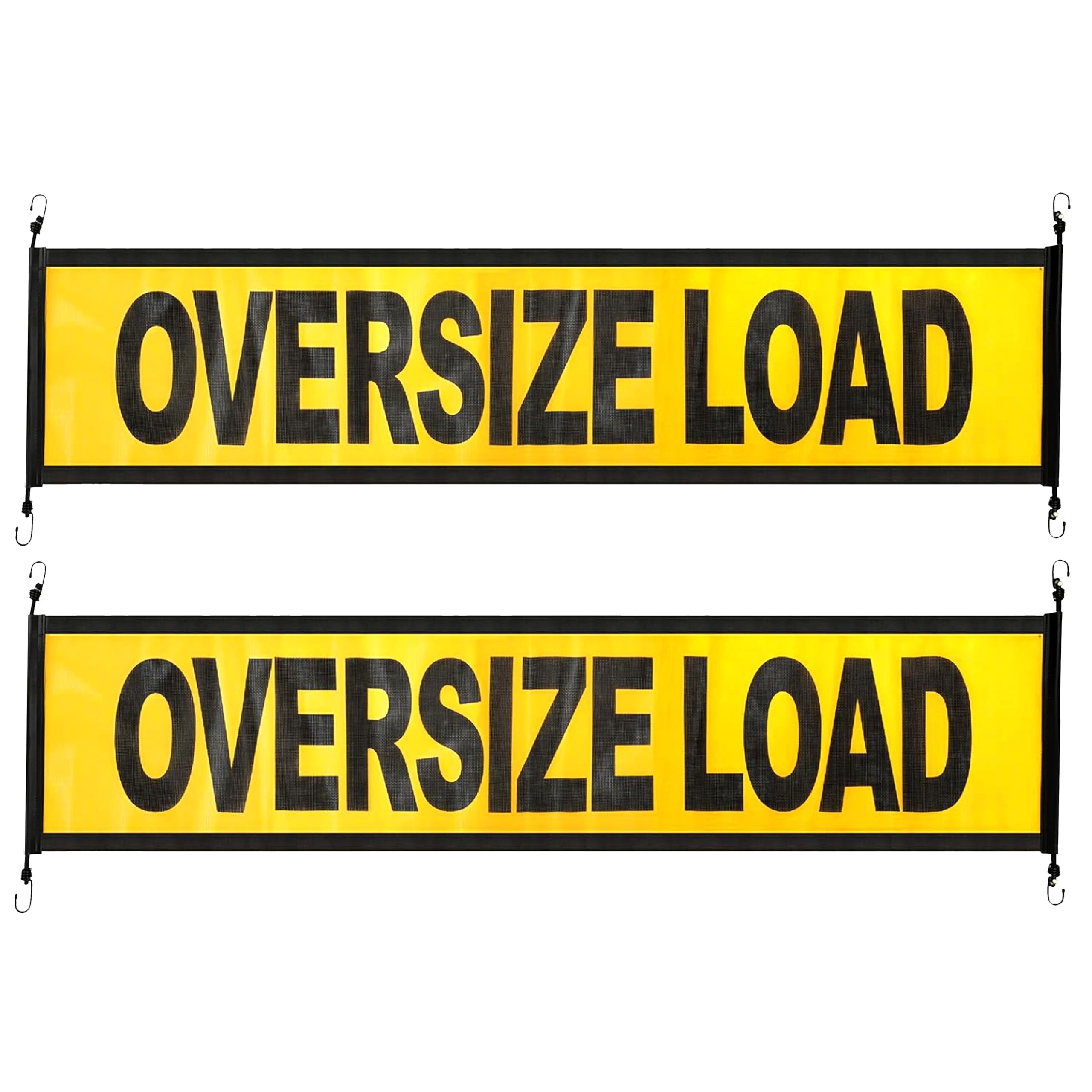 Oversize Load Sign, 12x60 Inch Yellow Nylon Mesh, Bungee Hooks, 2 Pack