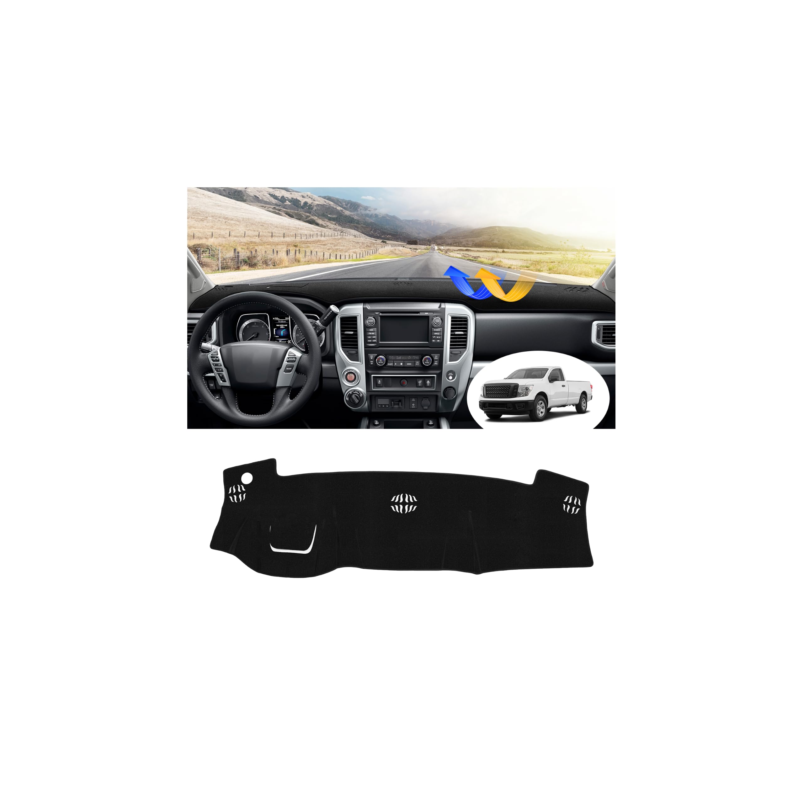 FIILINES Dash Cover for 2016-2024 Nissan Titan, Dashboard Mat Exact Fit for Titan Interior Accessories Dashboard Pad Carpet Dash Mat Sunshade Non-Slip Polyester Protector No Glare Black