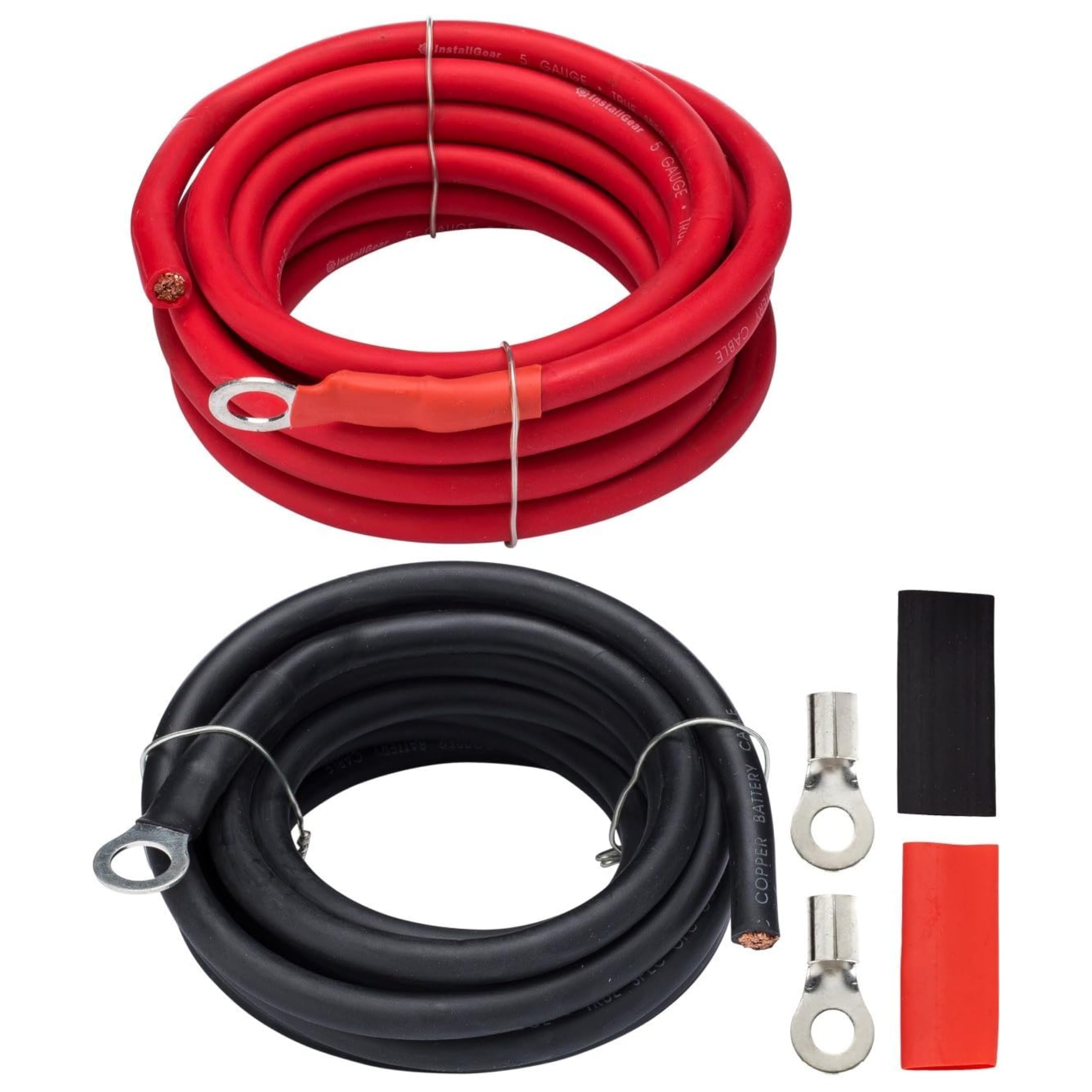 InstallGear AWG 5 Gauge 10ft Battery Power Inverter Cables - 2ct Red/Black Battery Cable for Solar, Auto, RV and Marine, Lawn Mower - 99.9% Deoxigenized Copper, Set - Cable Wire