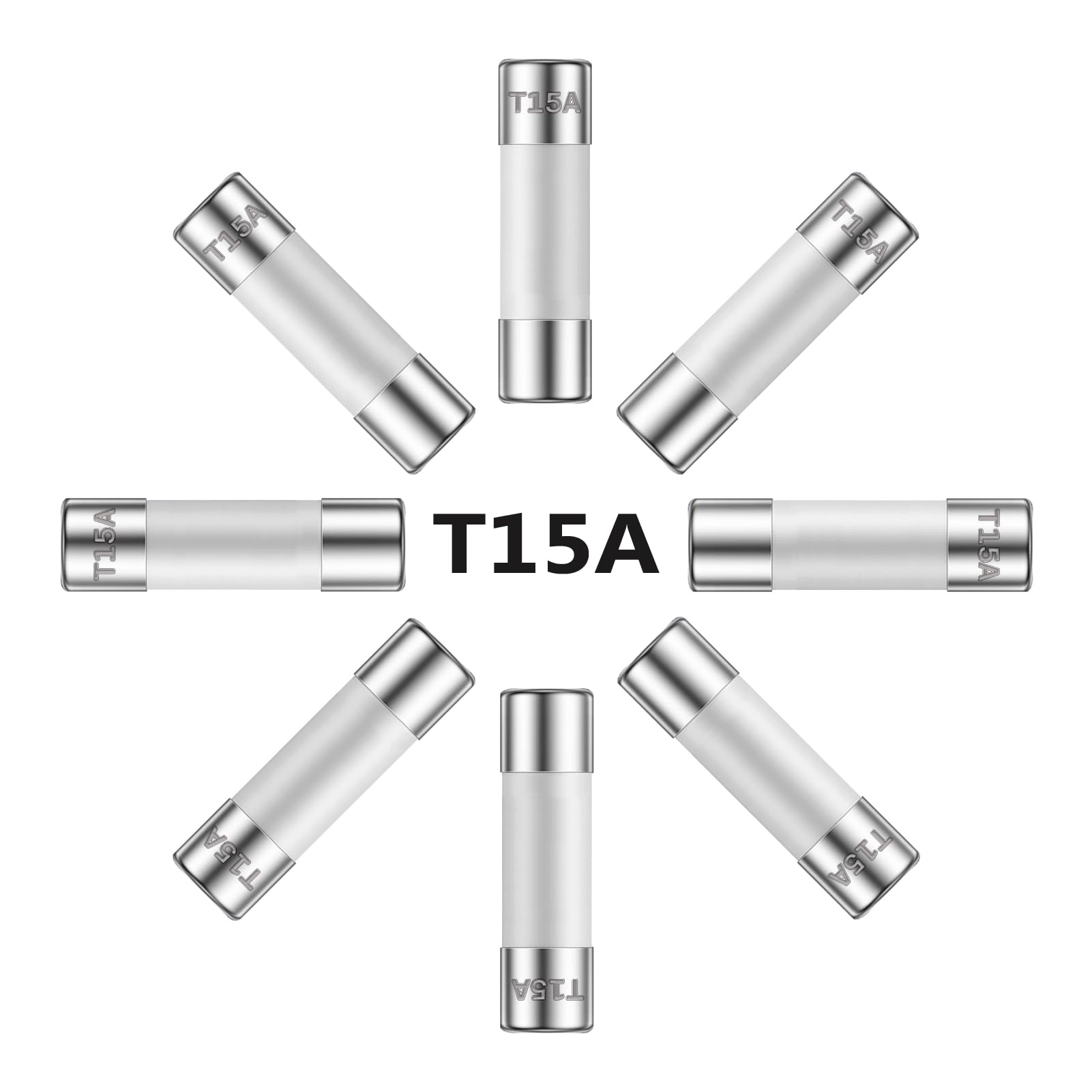 ALLECIN 15A 250V 5x20MM Slow Blow Ceramic Fuses 15 Amp 250 Volt 0.2 x 0.78 Inch Time Delay Tube Fuse T15AL250V (Pack of 10Pcs)