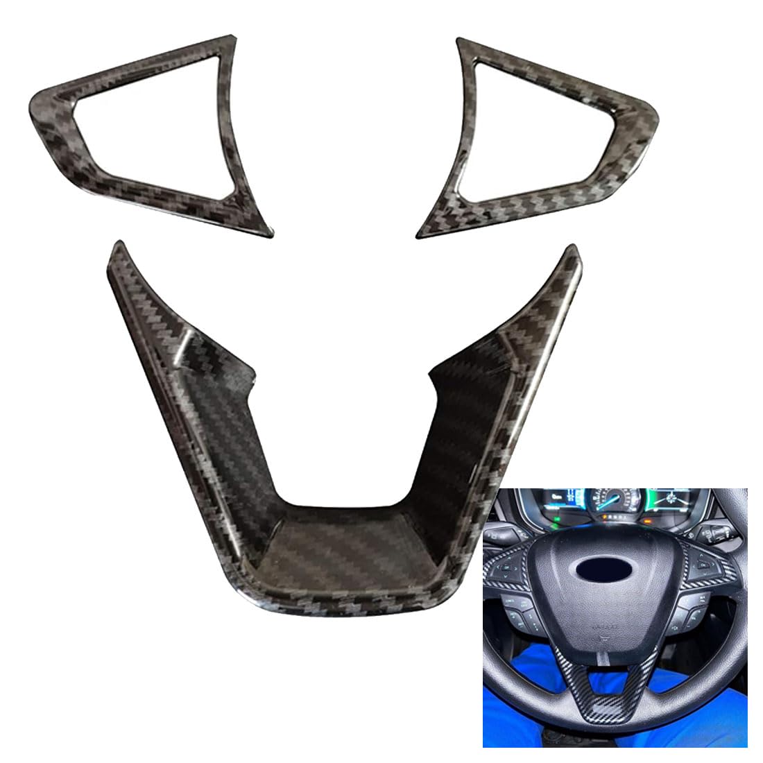 3PCS Carbon Fiber Folor Steering Wheel Cover Fit for Ford Fusion Mondeo Edge
