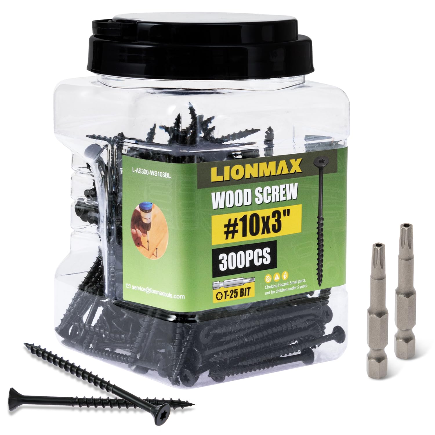 LIONMAX Deck Screws 3 Inch, Wood Screws #10 x 3, 300 PCS, Black