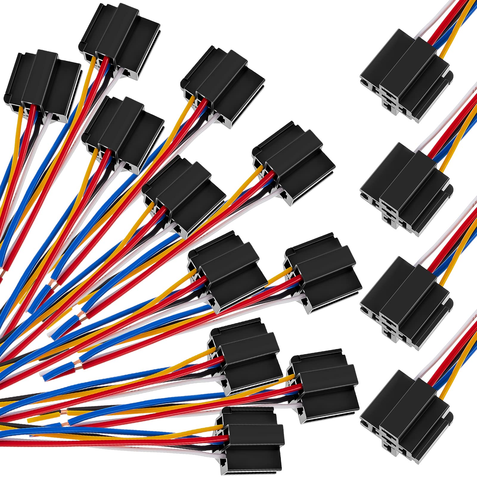 15 Pcs 5 Pin DC 12V SPDT Relay Socket Harness Base Wire Cable Relay Socket for Car Truck Automotive Motor