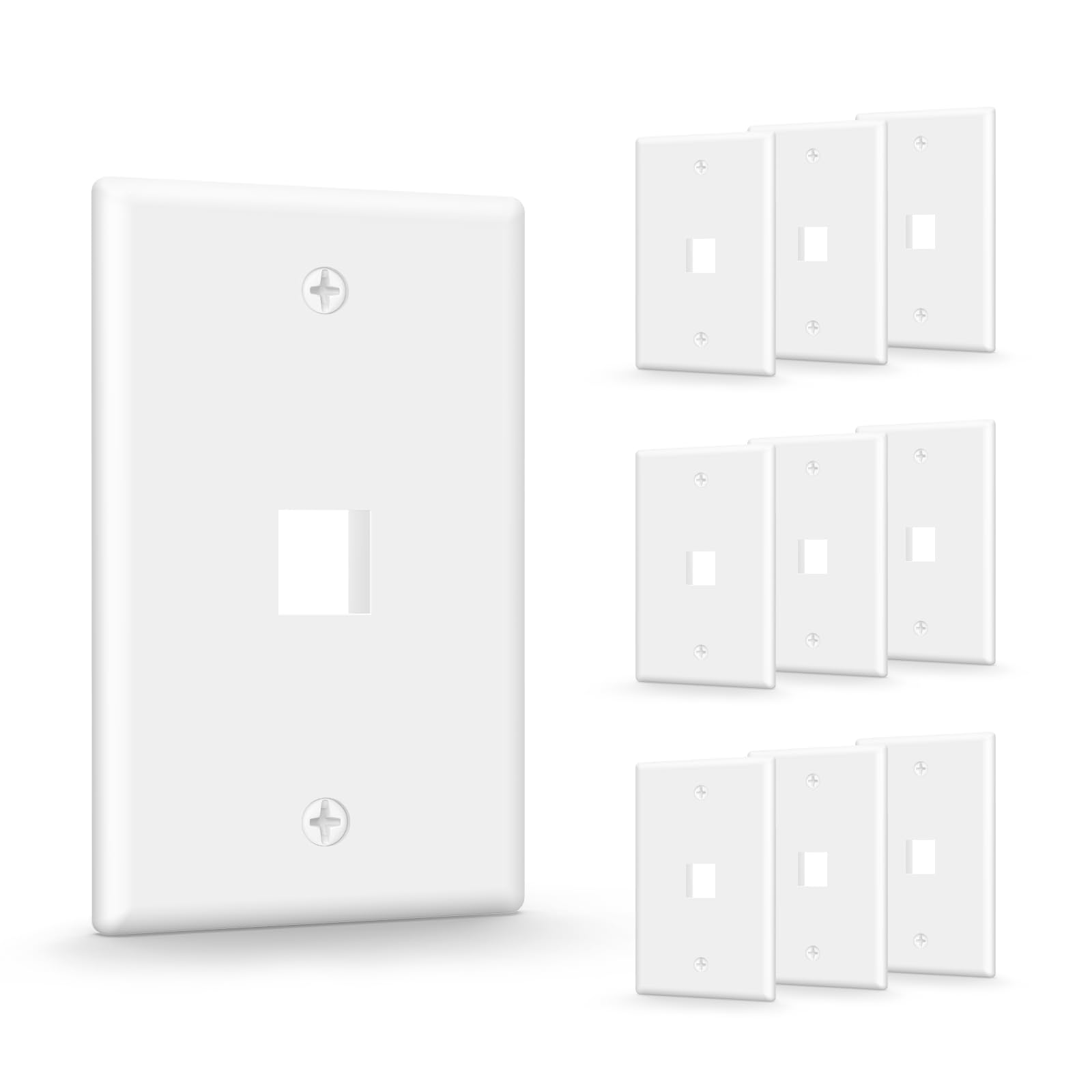 VCE UL Listed Keystone Wall Plate 1-Port, Low Profile Wall Plate for RJ45 Keystone Jack or Coupler and HDMI/Coax Modular Jack Inserts, White 10-Pack