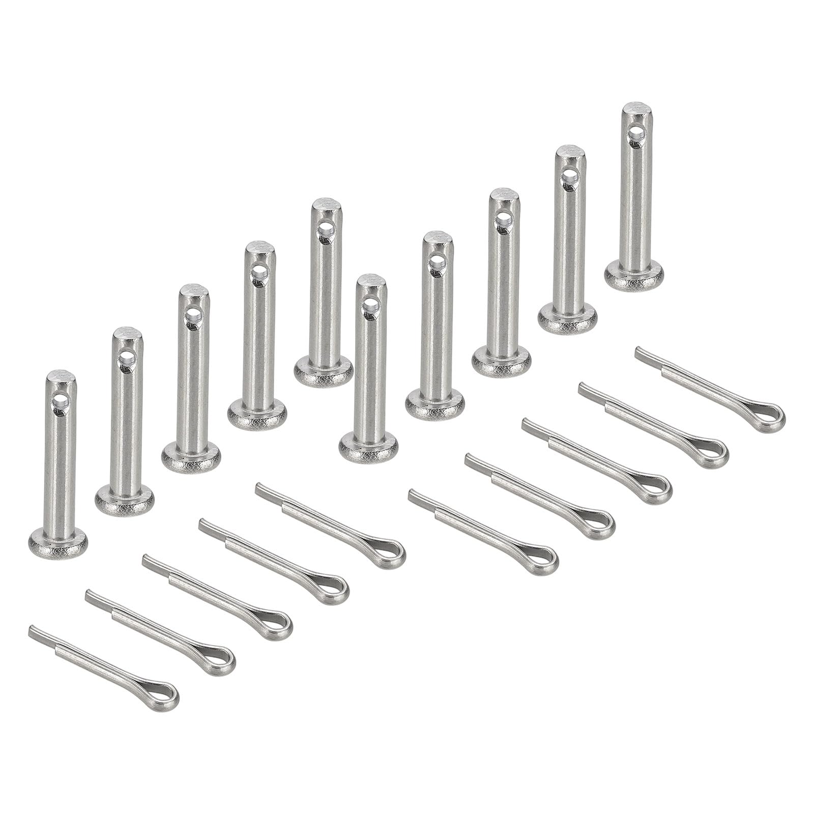uxcell 10Pcs M3x16mm Clevis Pins, 304 Stainless Steel Single Hole Flat Head Hitch Fastener Lock Systems with Cotter Pins for Furniture Installation Trailer Lawn Mower, Silver