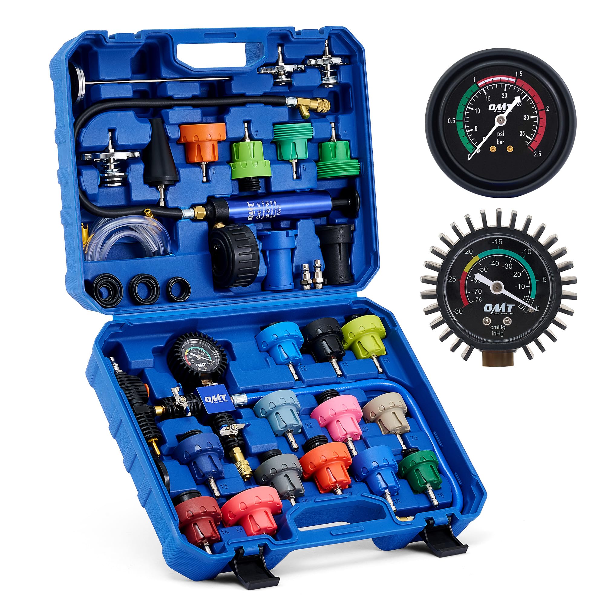 OMT Coolant Pressure Tester Kit, 33pc Master Vacuum Refill Kit, 23 Adapters