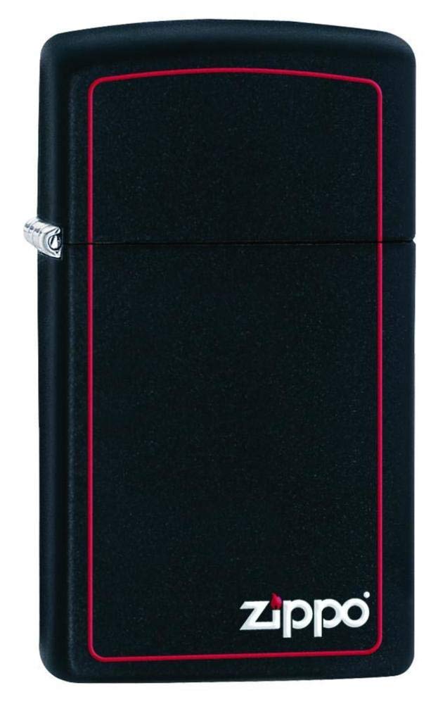 Zippo 1618ZB Windproof Lighter Slim Black Matte with Logo & Red Border