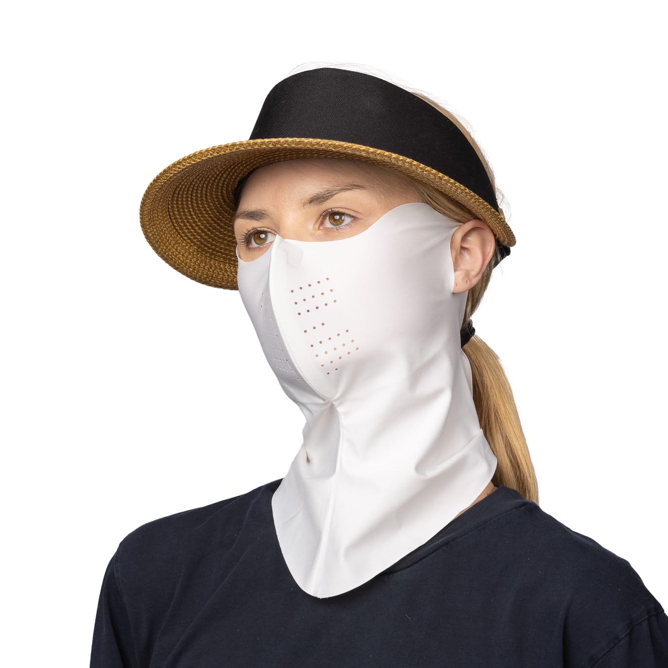 Korean UPF 50+ UV Sun Protection Face Mask – Cooling Breathable Neck Cover for Golf, Fishing, Hiking – Made in Korea (White, Medium)