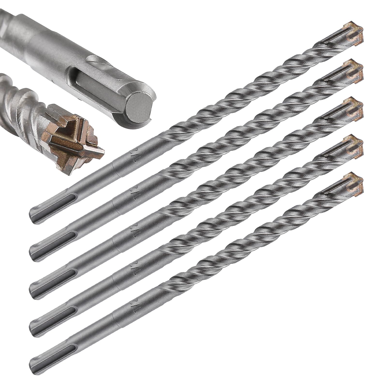 Wensilon Concrete Drill Bit 5pcs 1/2" X 8"-6" Cross-Type Double Thread Carbide Material Suitable for Concrete, Brick, Cement Walls, Stone, Hammer Drill Bits for Concrete