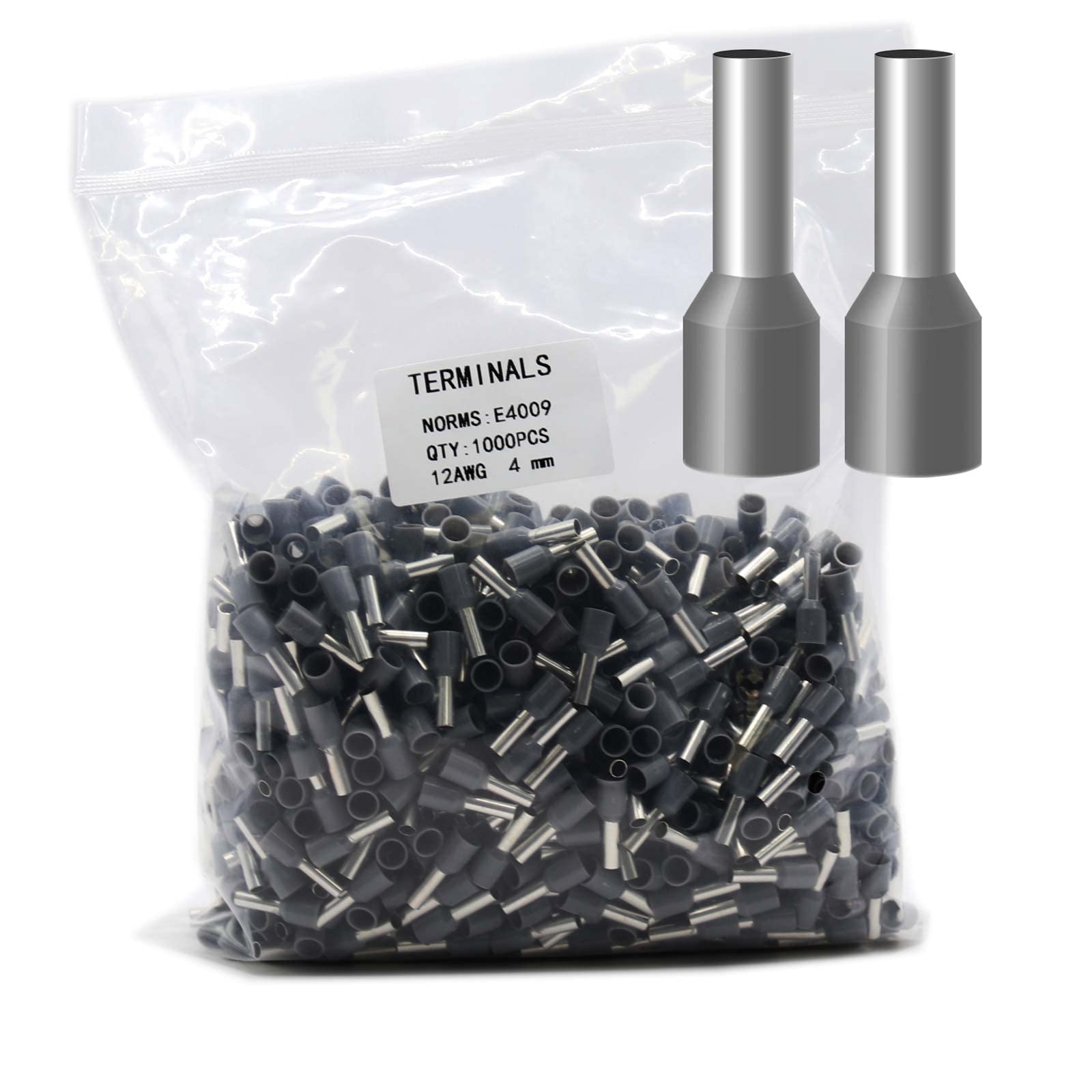 Fidioto Grey 1000pcs AWG12 Wire Ferrules Terminals Kit, Terminal Connector Wire Insulated Cord Pin Ends Terminals for Electric, Industrial, Chemical Industry, Power Control System, etc.