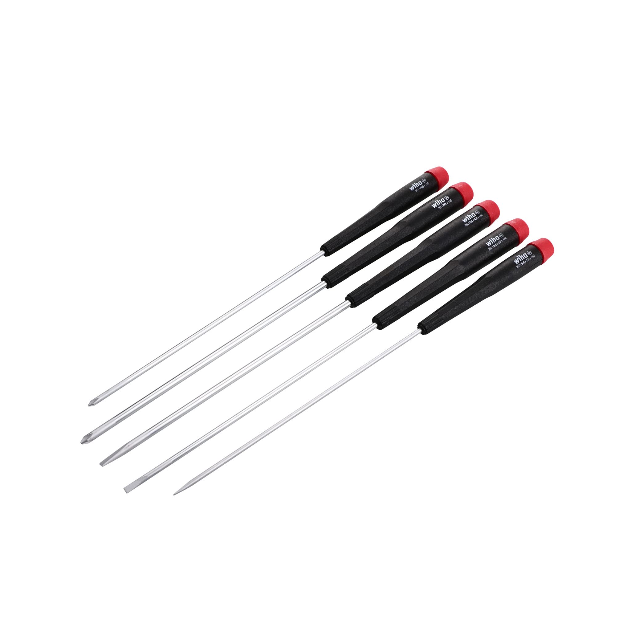Wiha 26192 Slotted and Phillips Screwdriver Set, 5-Piece, Slotted 2.5–4mm, Phillips #0–#1