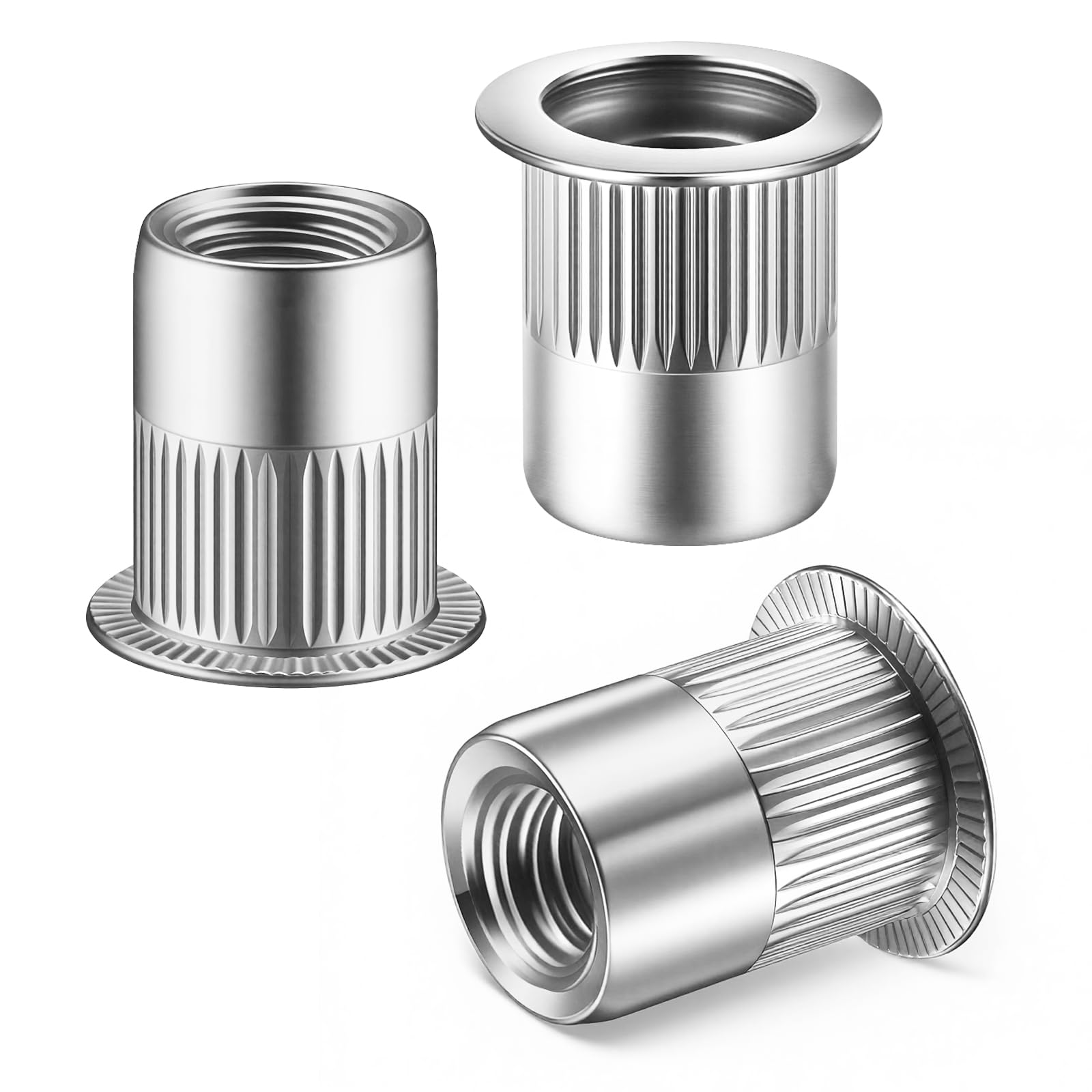 SG TZH 60Pcs Rivet Nut M6 Stainless Steel 304 Flat Head Rivnut Threaded Insert Nutsert Rivet Nut, Knurled Body