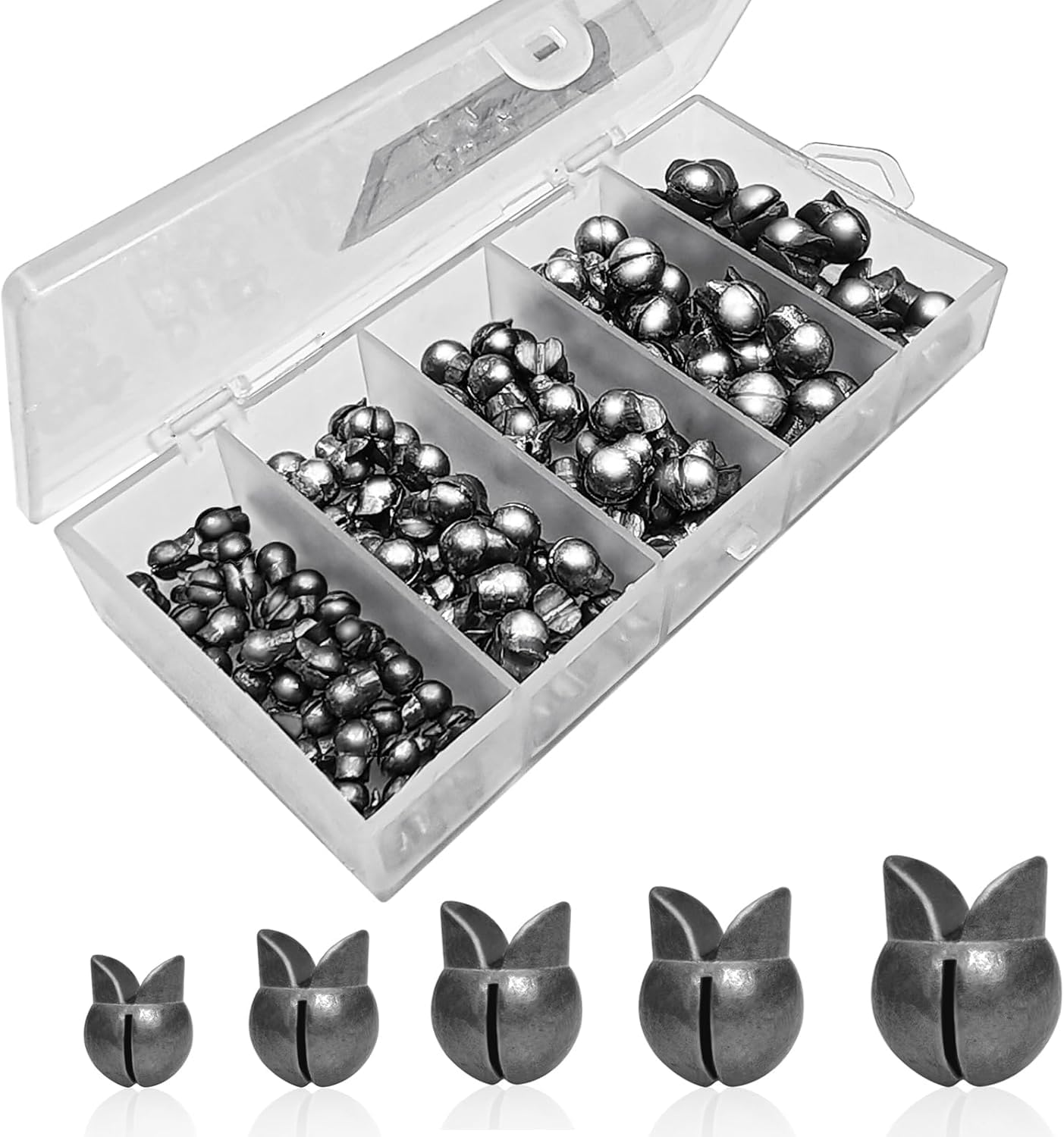SANWEAL 120PCS/ 5 Sizes Removable Split Shot Fishing Weights Sinkers