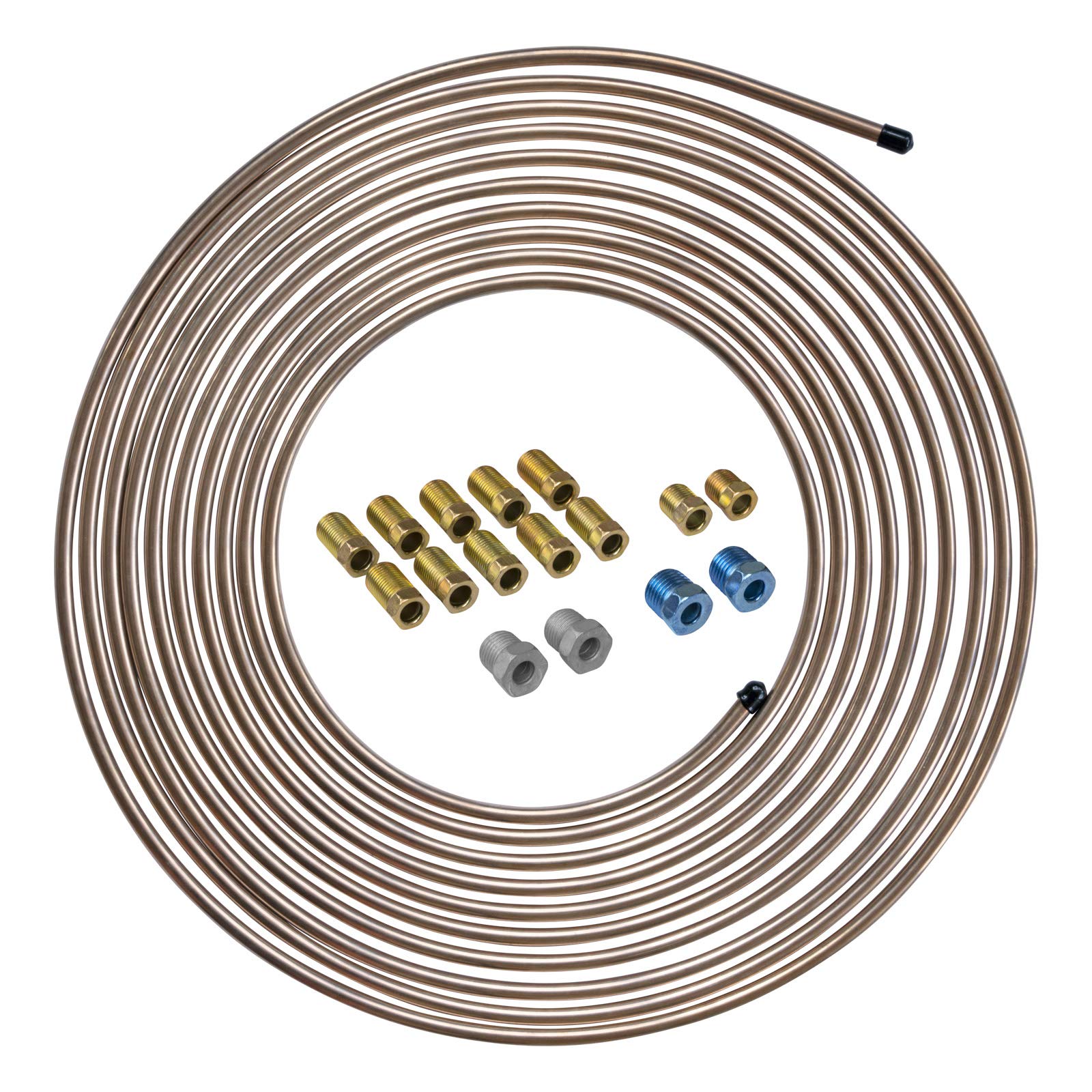 4LIFETIMELINES – 1/4" x 25' Copper-Nickel Brake Line Kit with 16 SAE Fittings | True CuNi Alloy, Non-Magnetic | Inverted Flare, 0.028" Wall | Rust-Proof Replacement Tubing for Cars & Trucks