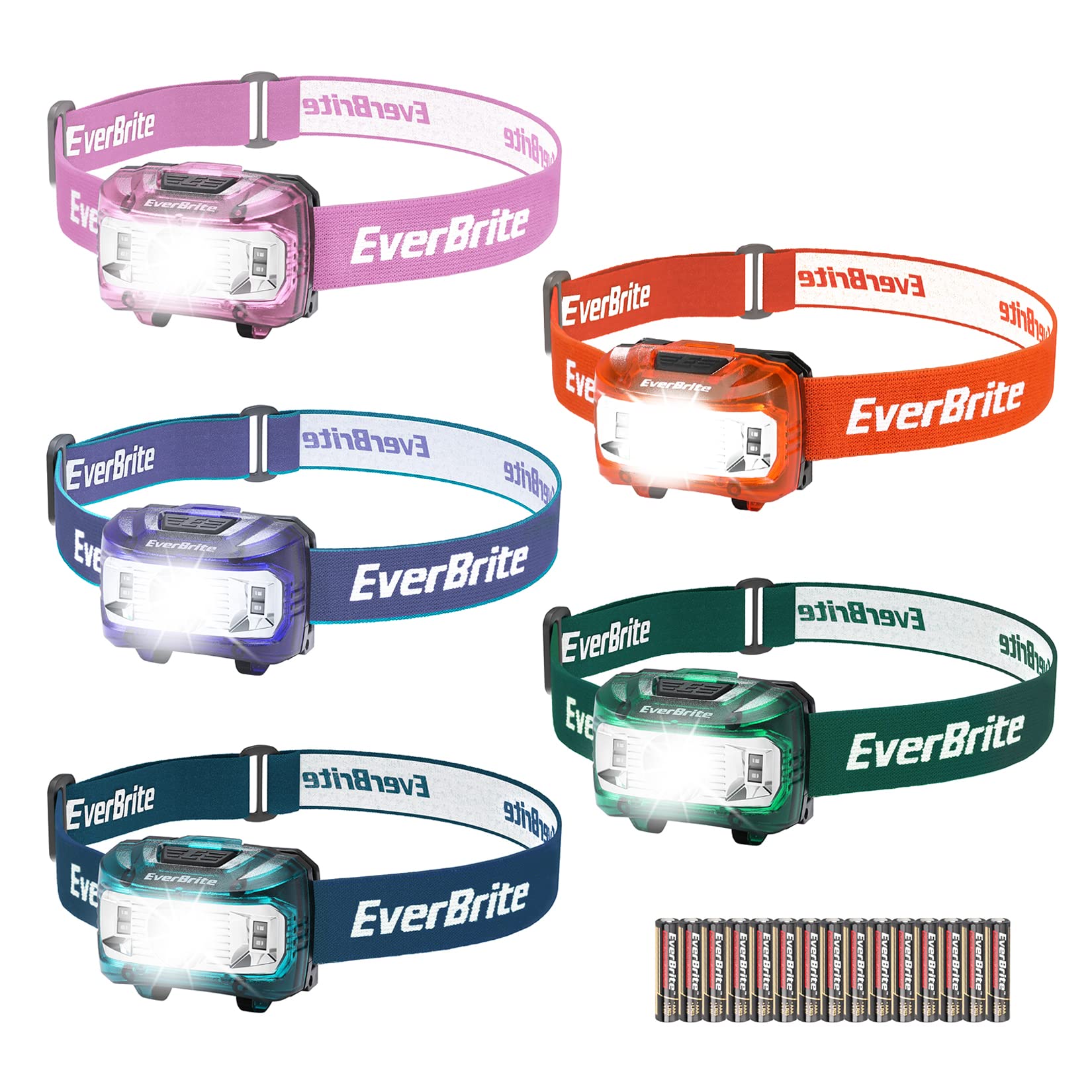 EverBrite Headlamp, 5 Pack Kids Headlamp with Red Light and Memory Function, Head Lamp for Adults and Kids with 5 Modes, Bright Headlamps for Camping, Running, Children's Day Gifts, Batteries Included