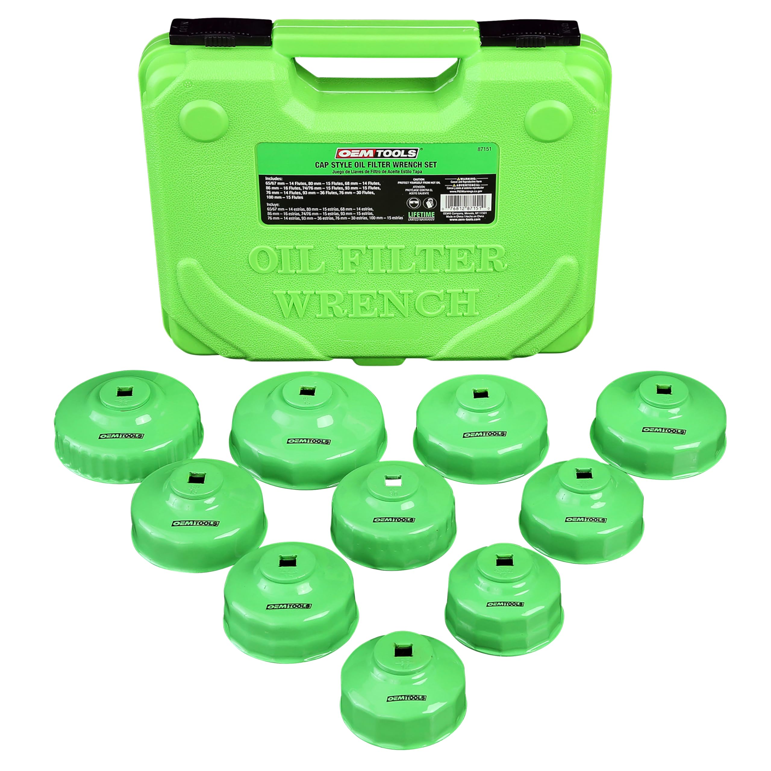 OEMTOOLS 87151 10-Piece Oil Filter Wrench Set, Oil Filter Removal Set Fits 3/8" Ratchet for Efficient Oil Filter Removal, Non-Slip Oil Filter Cup Set Grip, Rust-Resistant