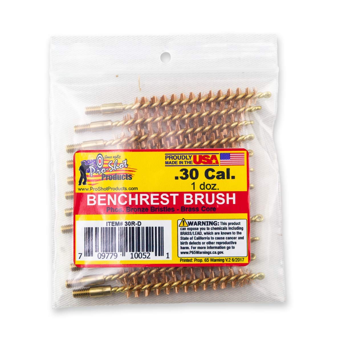 Pro Shot Products .30 Cal. Rifle Bore Brush Dozen Pack, Brass