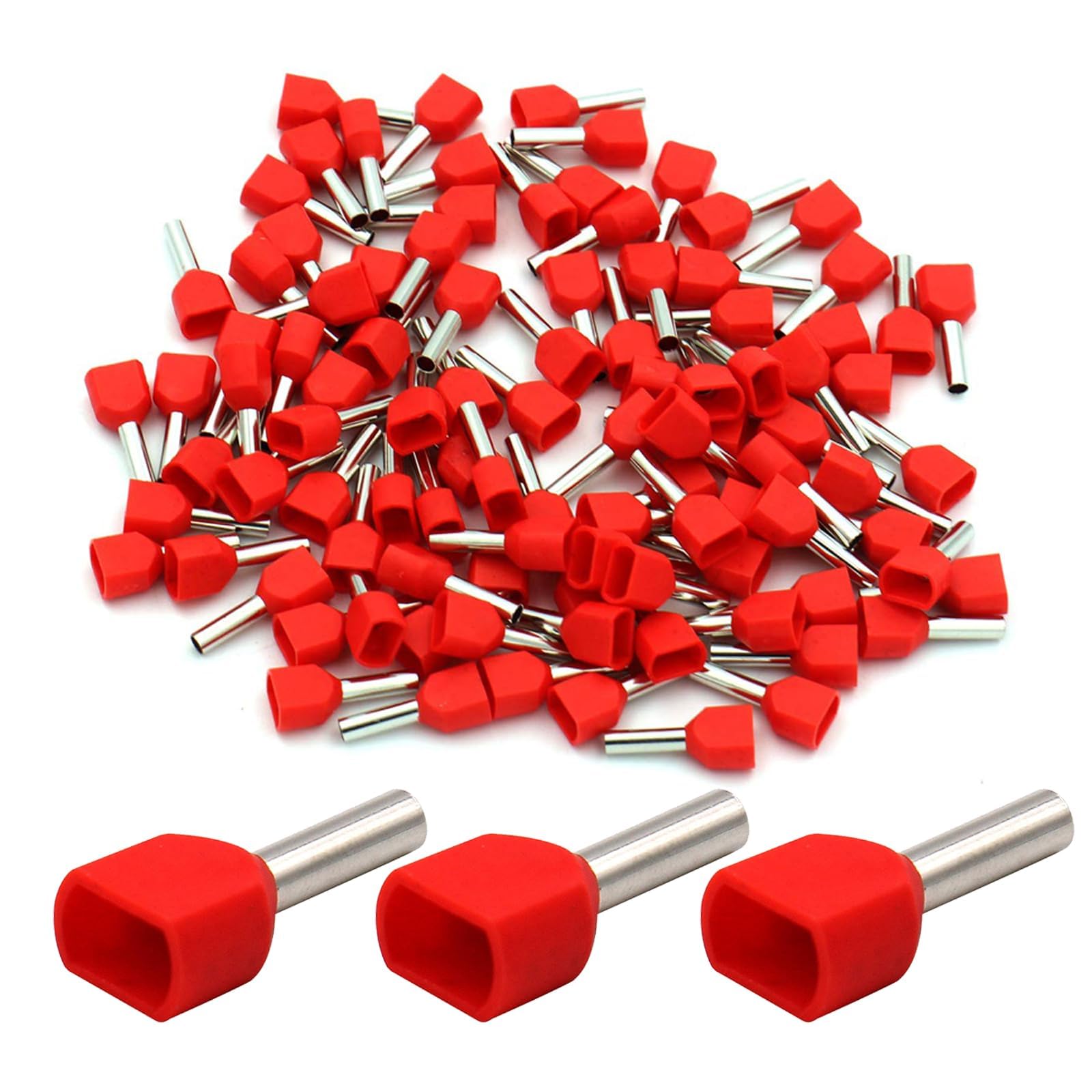 BAOMAIN 100-Pack 18 AWG Twin Wire Ferrules Red TE1008 Pin Terminal
