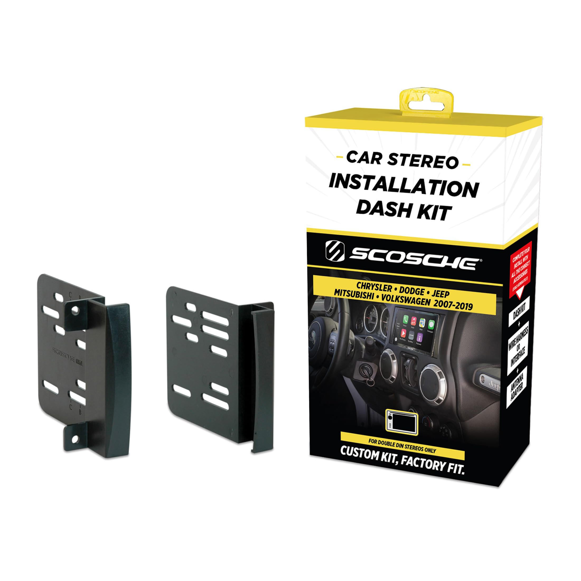 Scosche CR1291B Double DIN Radio Install Dash Kit Compatible with Select 2007-19 Chrysler, Dodge, Jeep, Mitsubishi and VW Vehicles - Car Stereo Install Kit - See Fit Guide in Images to Verify Vehicle