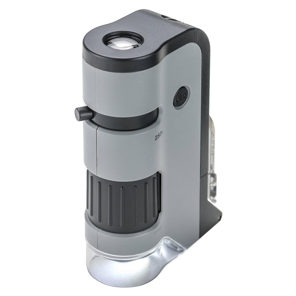 Carson MicroFlip 100x-250x, LED UV Pocket Microscope with Smartphone Clip, STEM Education (MP-250)