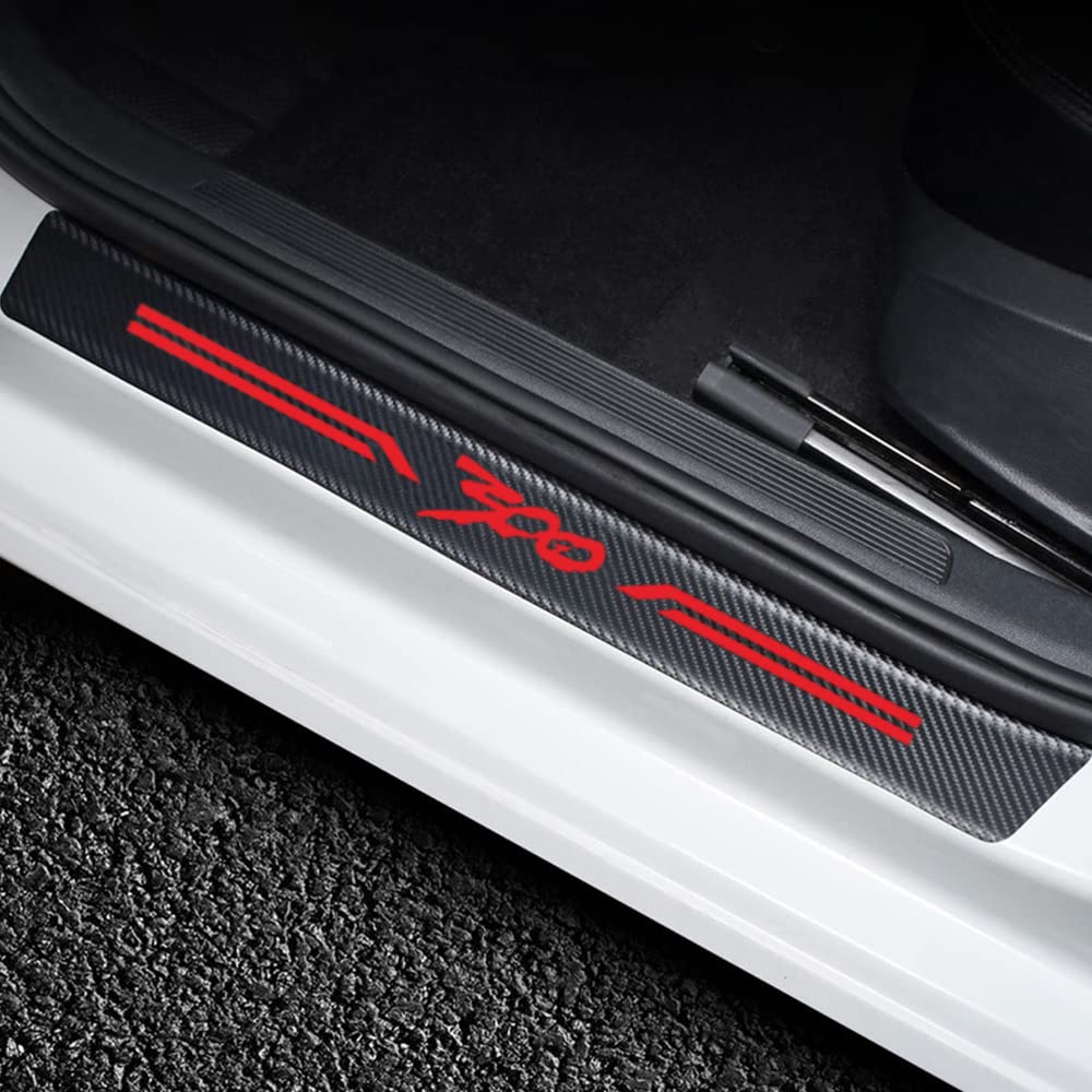 4Pcs Car Door Sill Protector for Chrysler Accessories Fit for 300/C/ 300S 2005-2023, Carbon Fiber Leather Door Sill Sticker, Decoration Door Sill Scuff Plate Sticker for Auto Truck SUV, (300 Red)