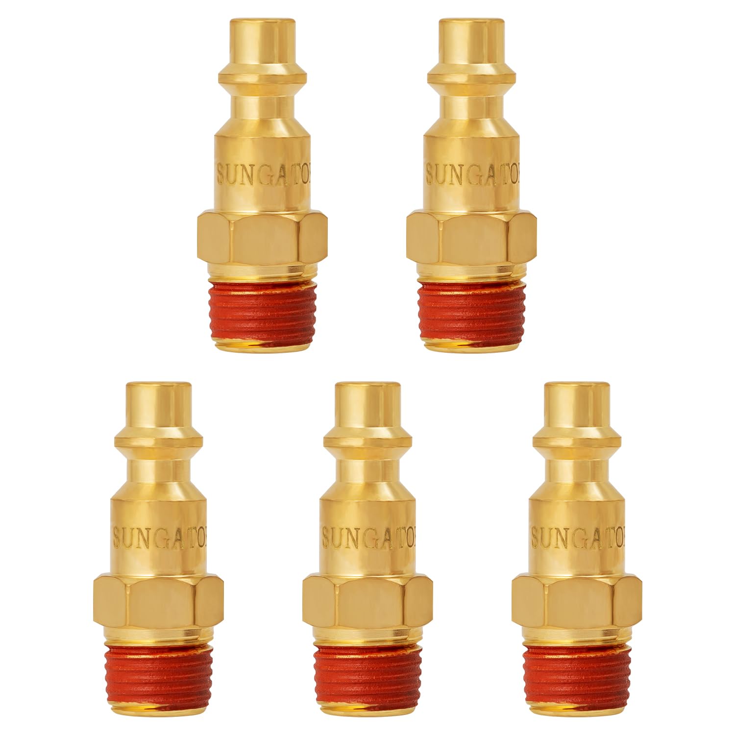SUNGATOR Brass 1/4 Inch Male Air Plug, 5-Pack NPT Industrial Hose Fittings