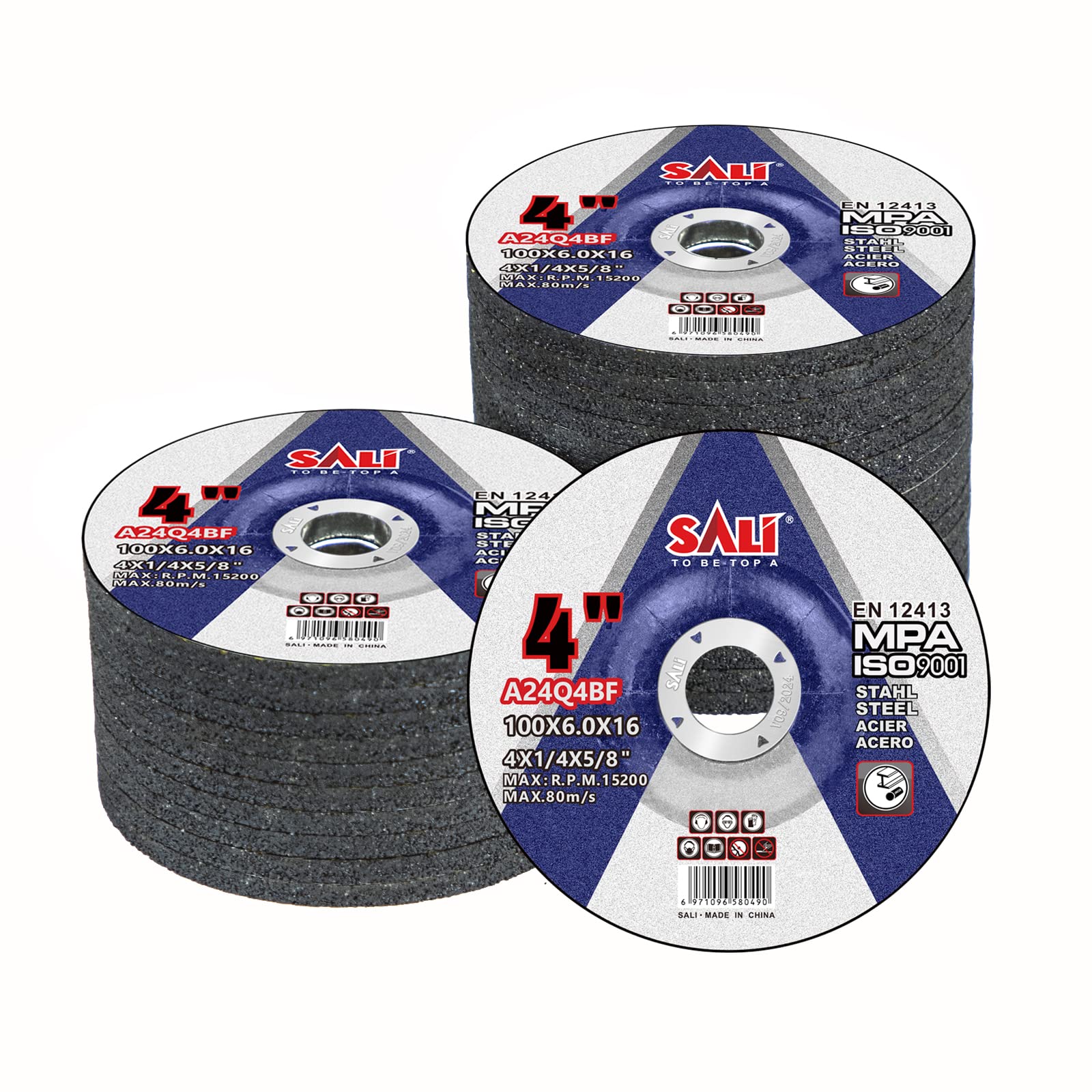 SALI 25 Pack 4 Inch Grinding Wheels for General Purpose Metal & Stainless Steel, Aluminum Oxide Grinding Disc for Angle Grinder, Depressed Center 4" * 1/4" * 5/8"(100 * 6.0 * 16 mm)