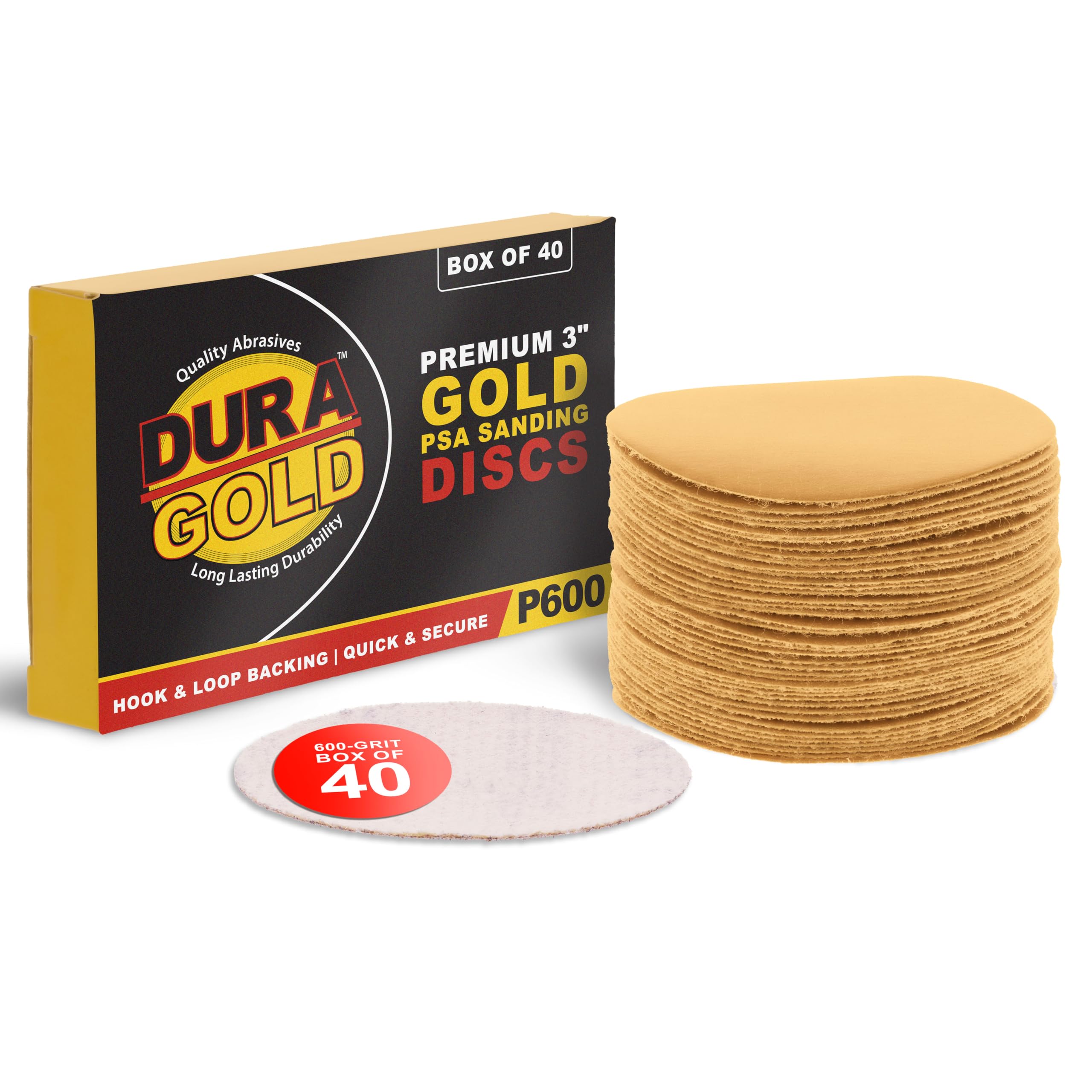 Dura-Gold - Premium - 600 Grit 3" Gold Hook & Loop Sanding Discs for DA