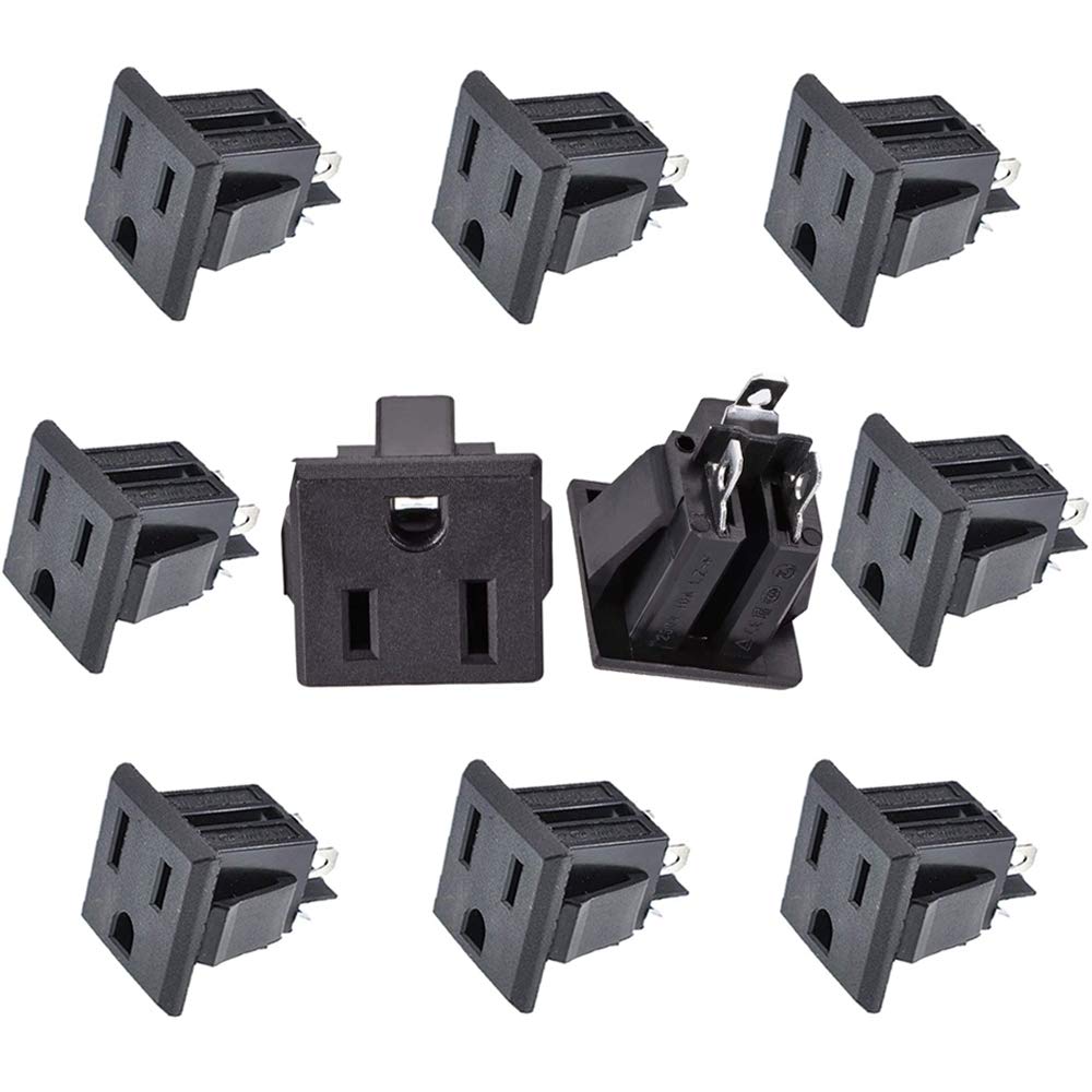 Panel Mount Outlet Power Socket 10Pcs US Plug 3 Pins AC 15A 125V Panel Screw Mount Type Female Connectors Adapter Black