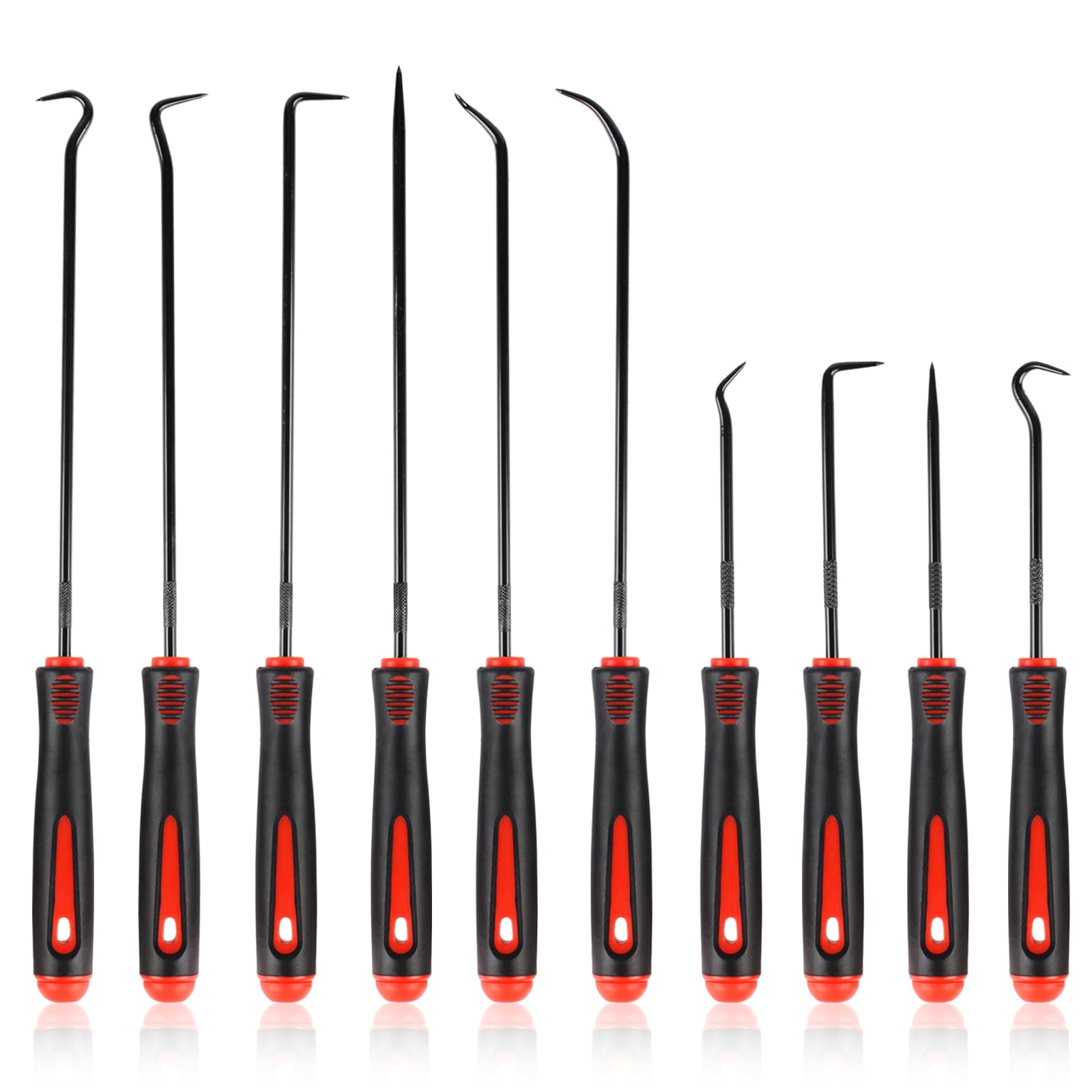 Rindion 10PCS Pick Set Mechanic, Hook and Pick Tool Set with Non-Slip Grip, Long & Mini Automotive Pick Set for O-Ring, Seal & Gasket Removal, Car Repair, Mechanical and DIY Use(Red)