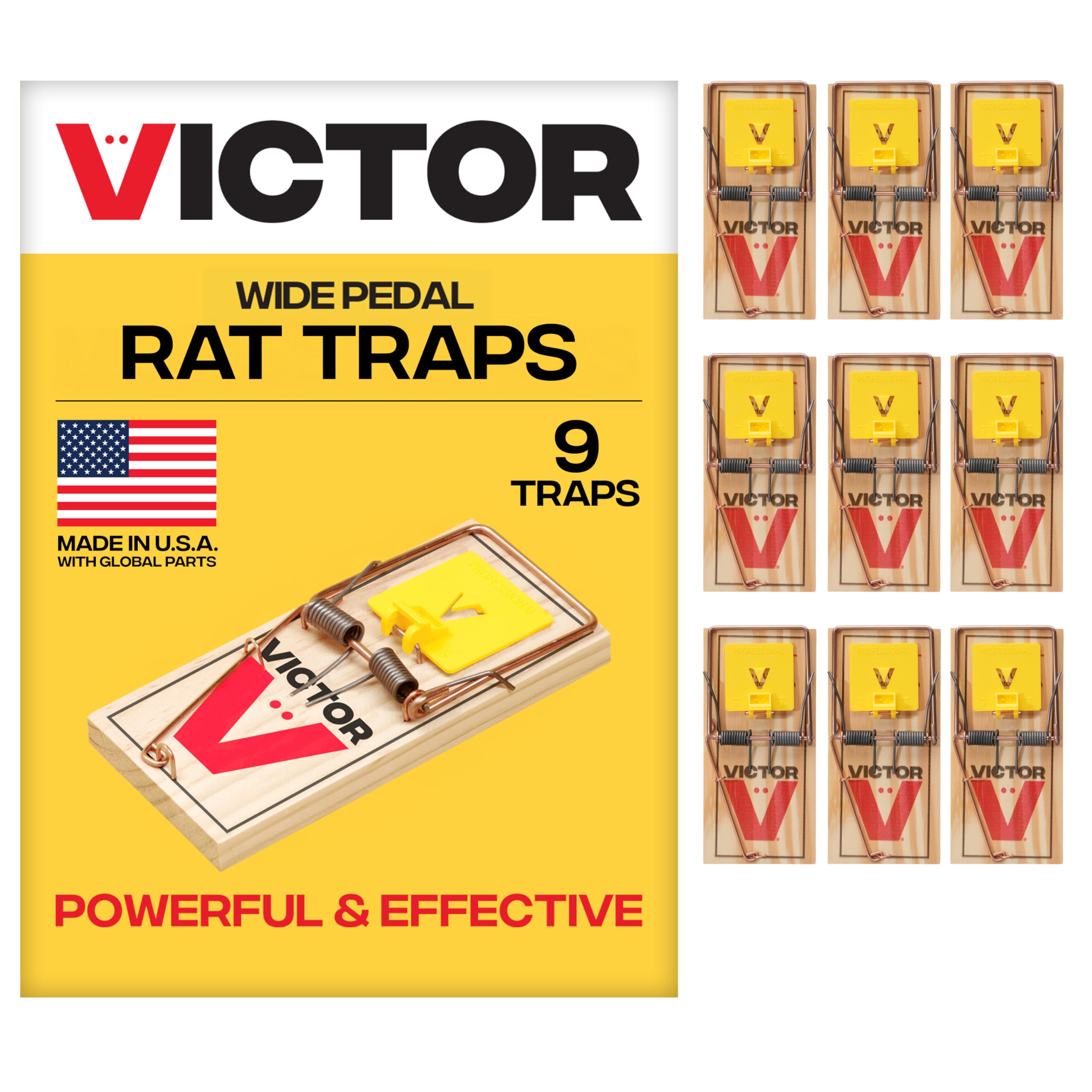 Victor Wide Pedal Snap Rat Traps, 9-Pack, FSC Certified Wood
