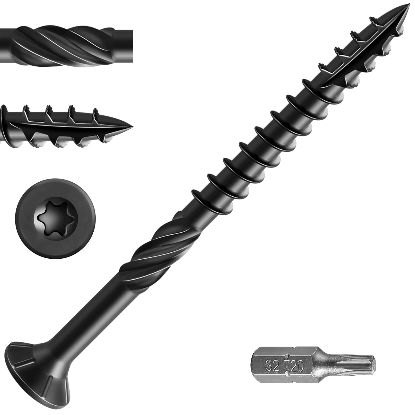 Wensilon #10 * 3" Black Deck Screws, (137pcs) 2 lbs.Exterior Wood Screws, Rust Resistant epoxy Coated, Bronze, T25 Star Bit